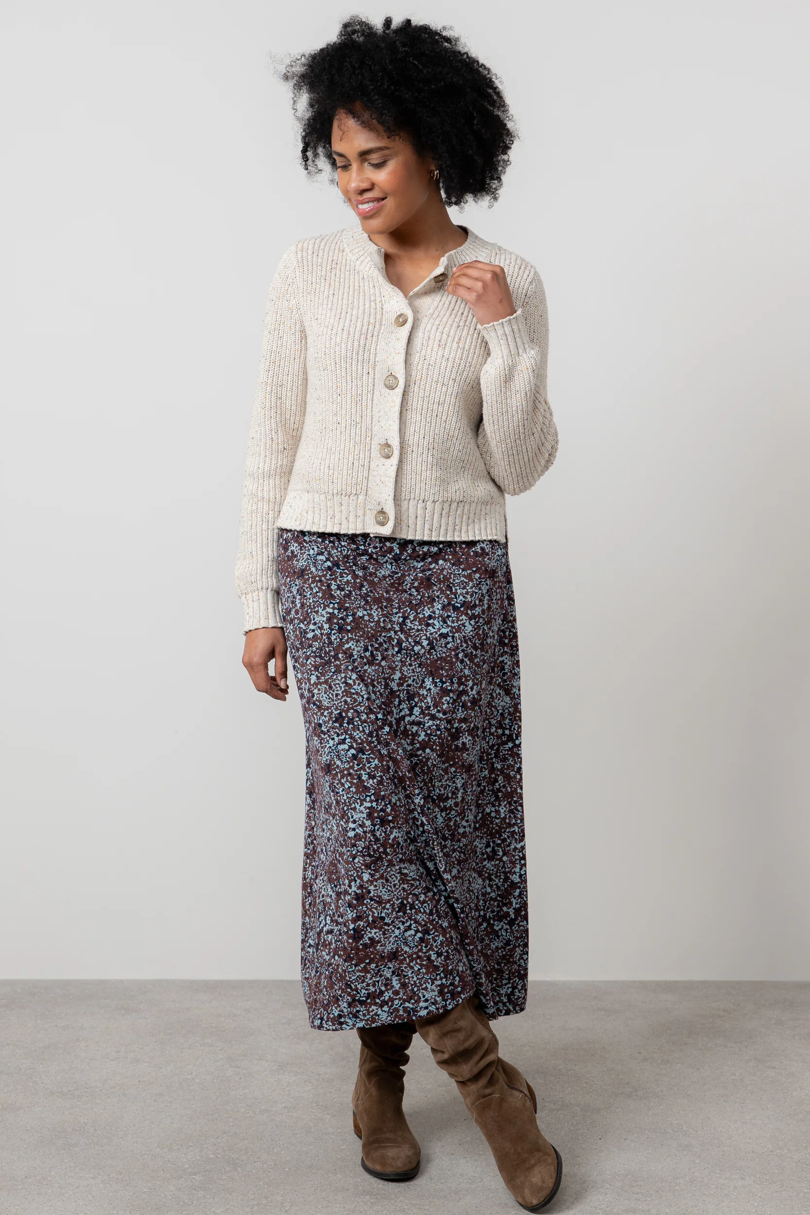 Lauren Floral Print Jersey Midi Skirt Chocolate - Image 6
