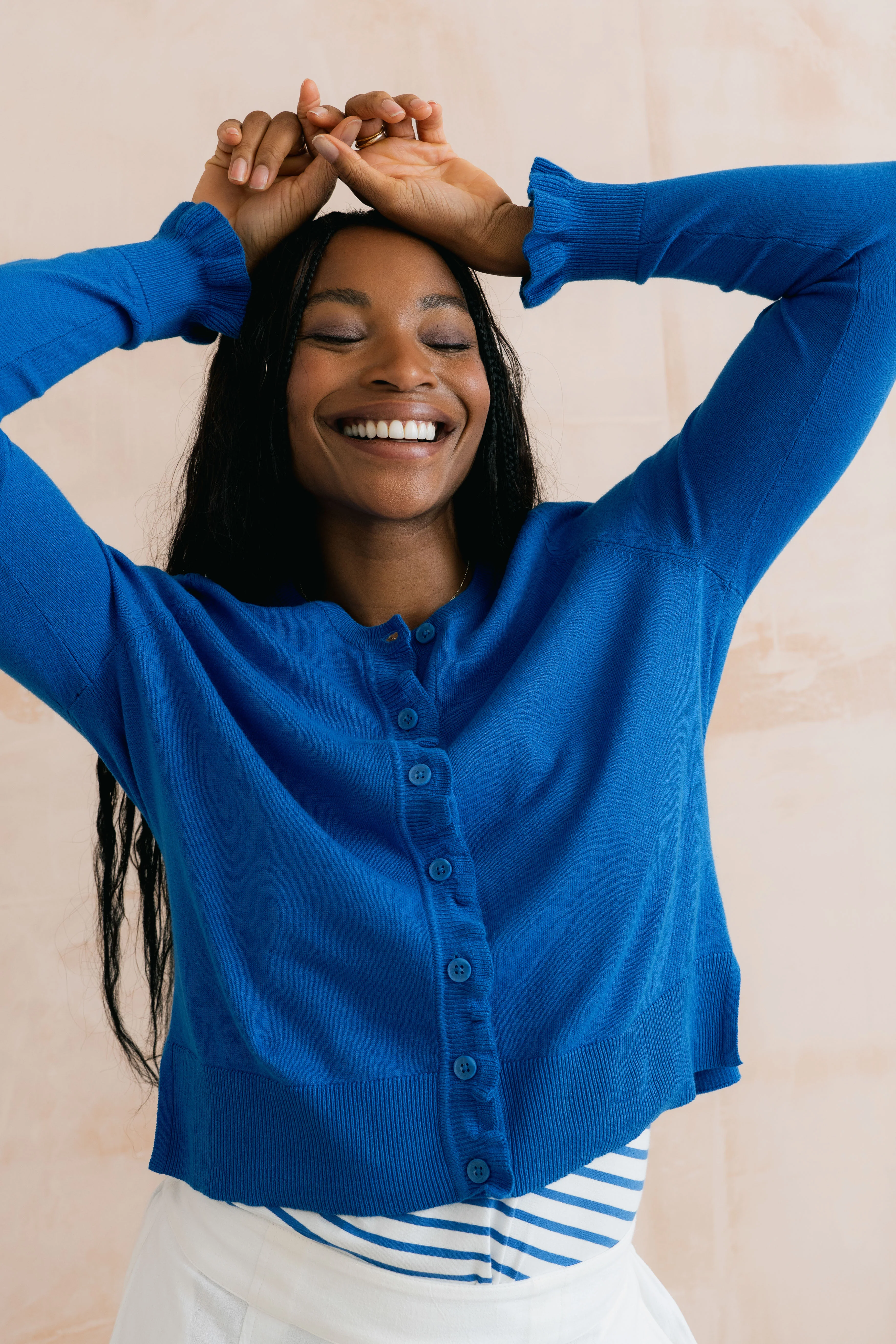 Lauren Ruffle Outfitter Cardigan Cobalt - Image 3