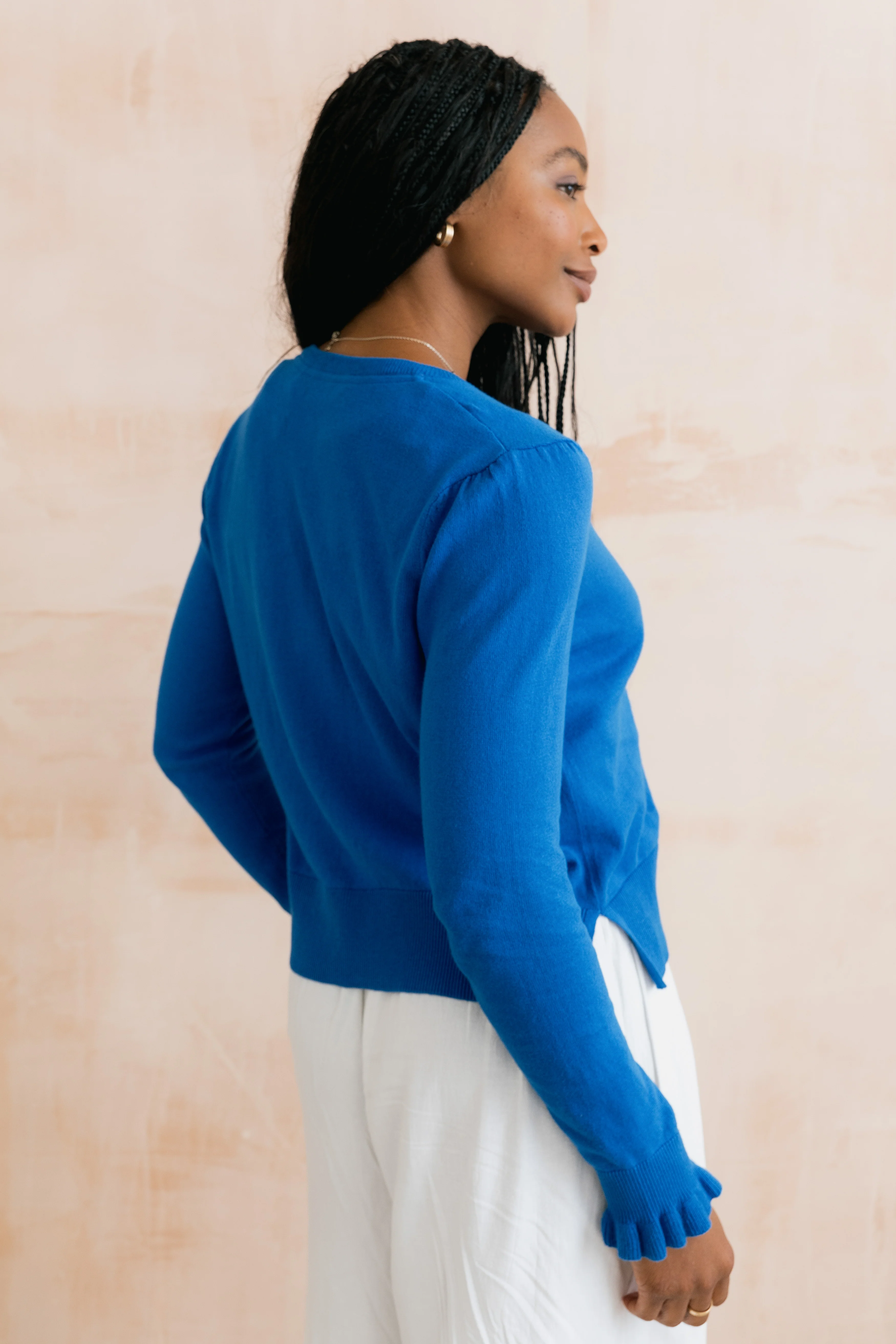 Lauren Ruffle Outfitter Cardigan Cobalt - Image 5