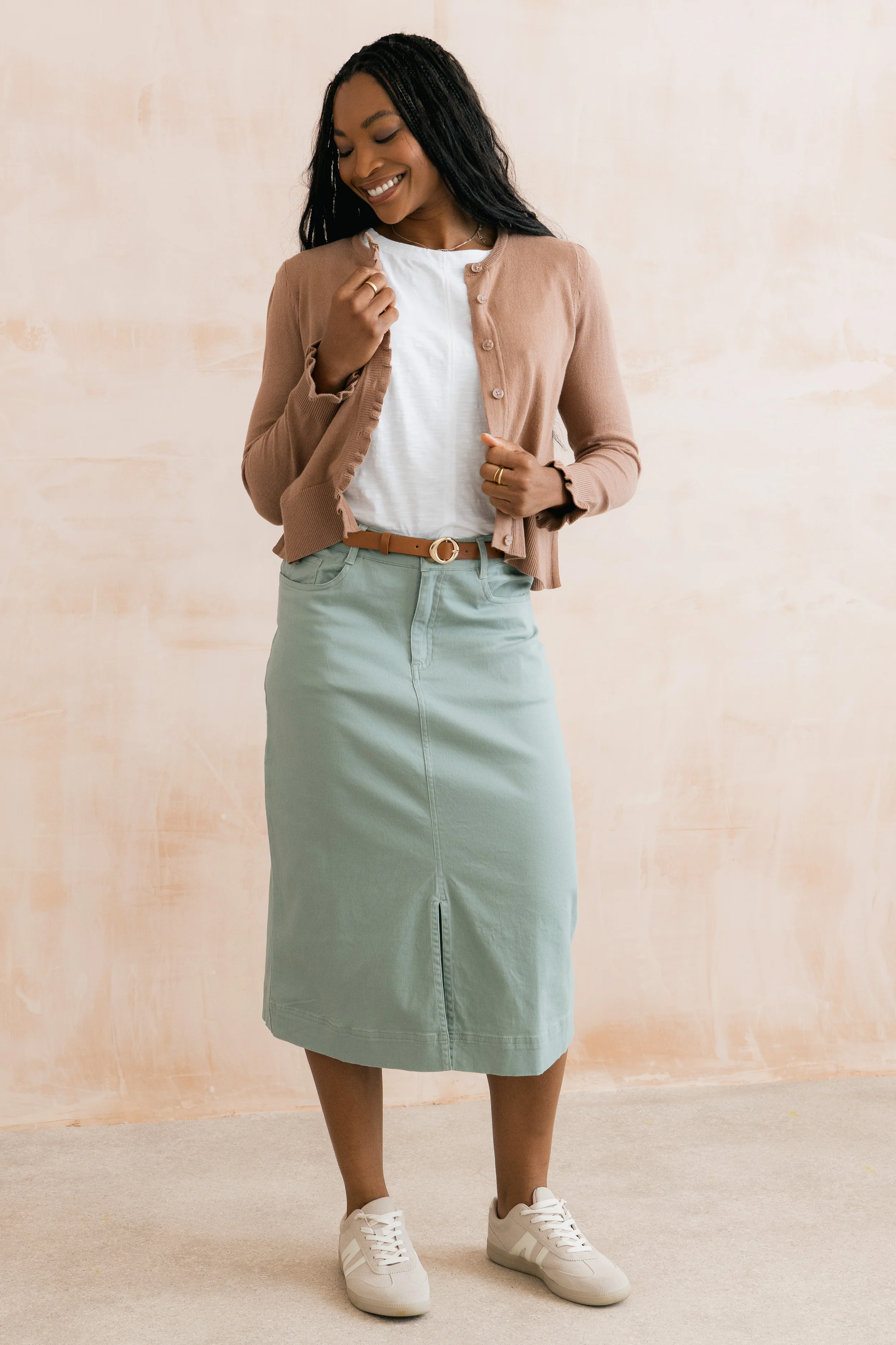 Lauren Ruffle Outfitter Cardigan Mocha - Image 3