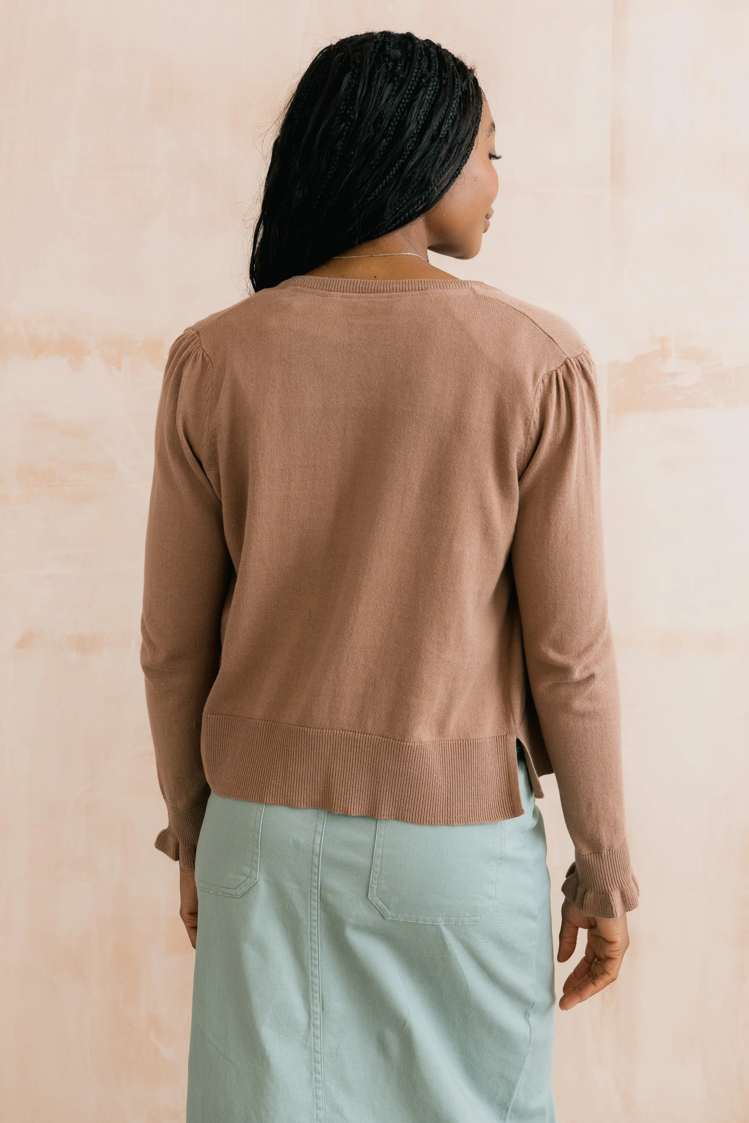 Lauren Ruffle Outfitter Cardigan Mocha - Image 4