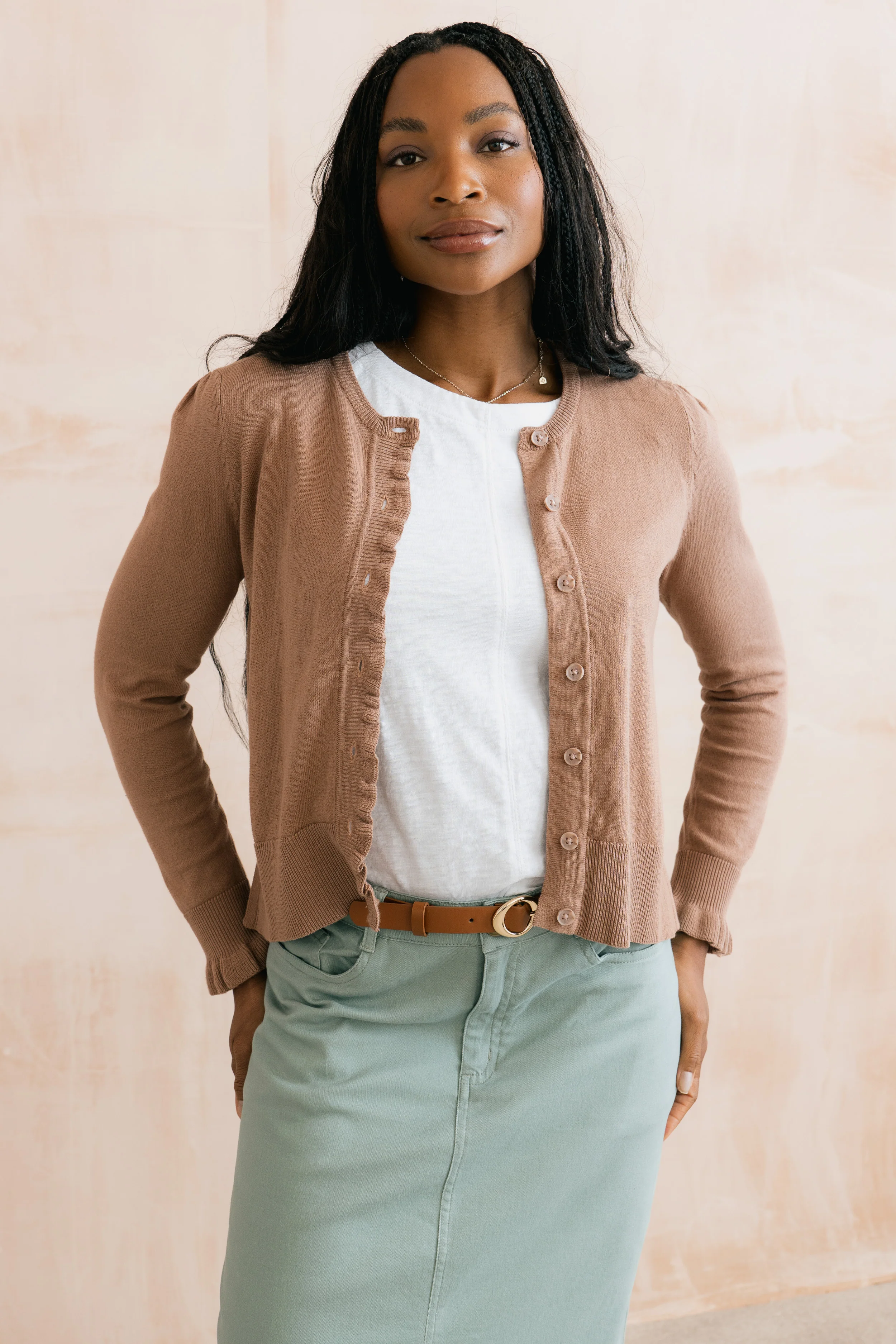 Lauren Ruffle Outfitter Cardigan Mocha - Image 5