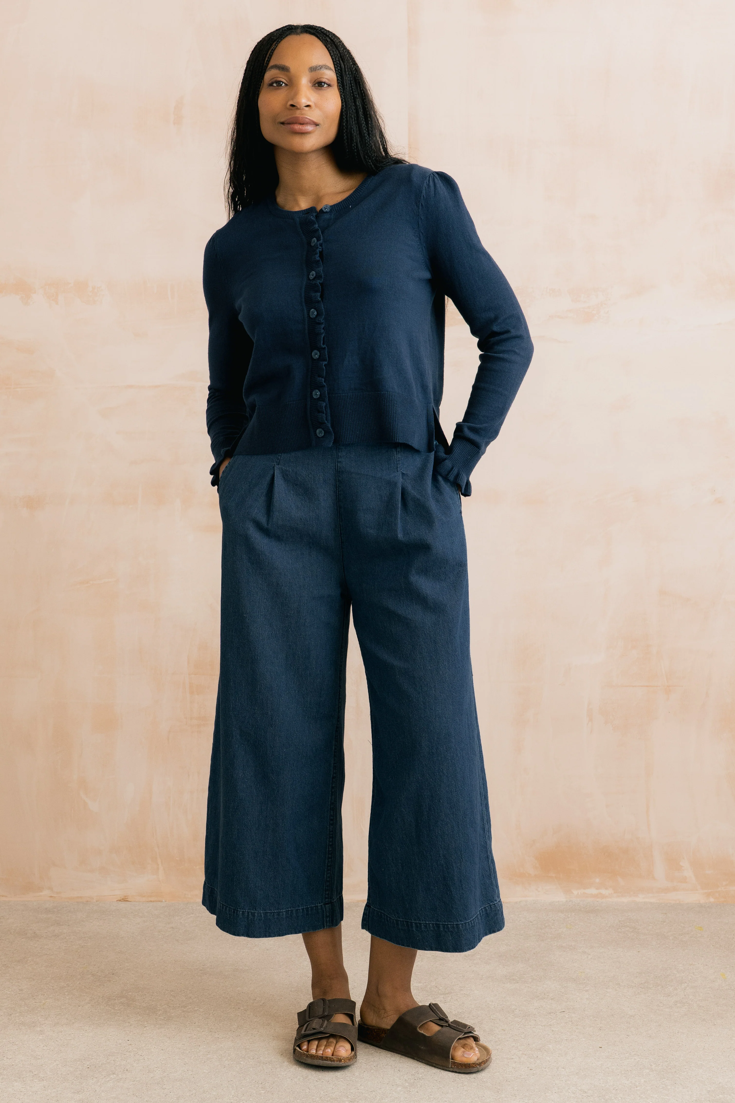 Lauren Ruffle Outfitter Cardigan Navy - Image 3