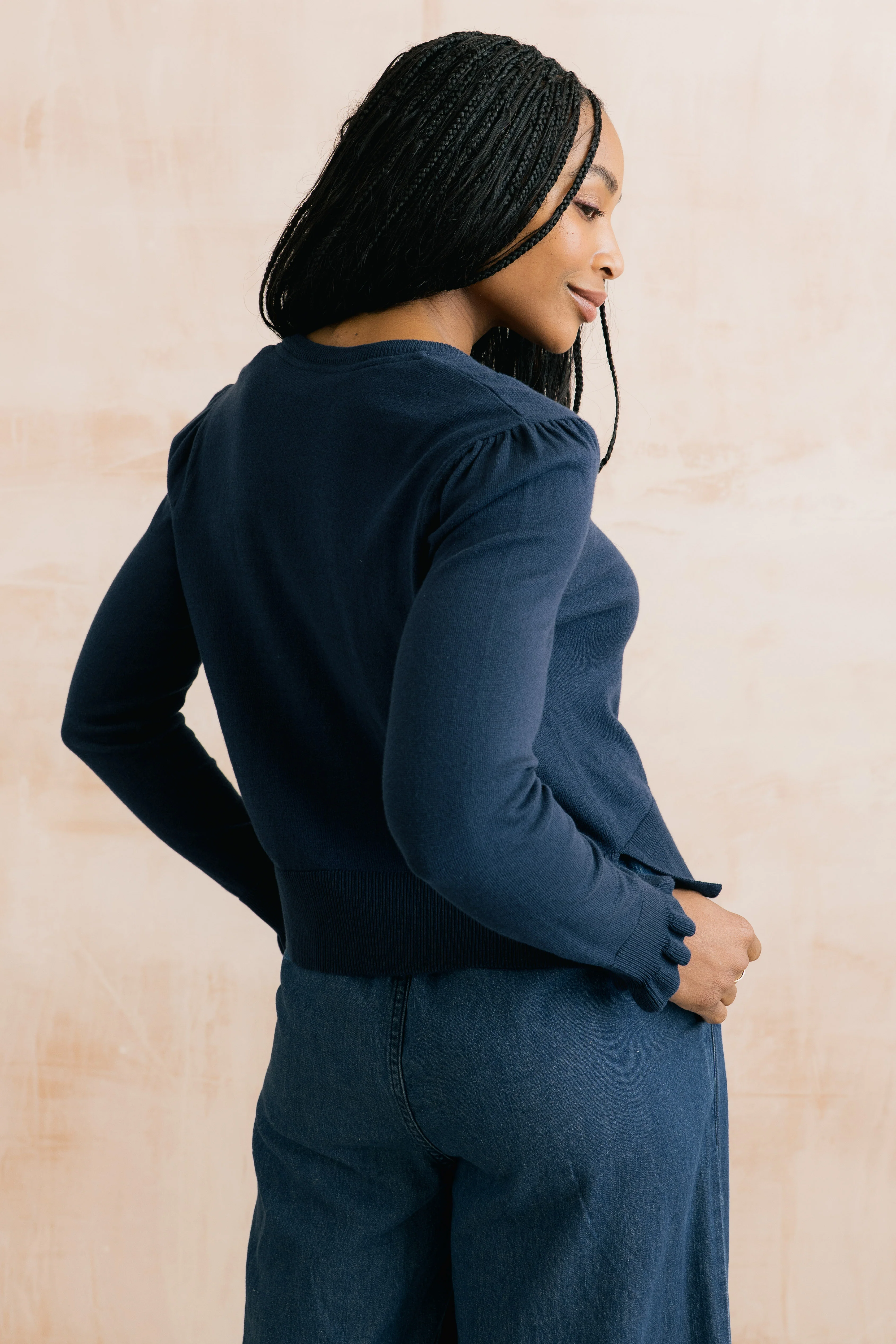 Lauren Ruffle Outfitter Cardigan Navy - Image 4