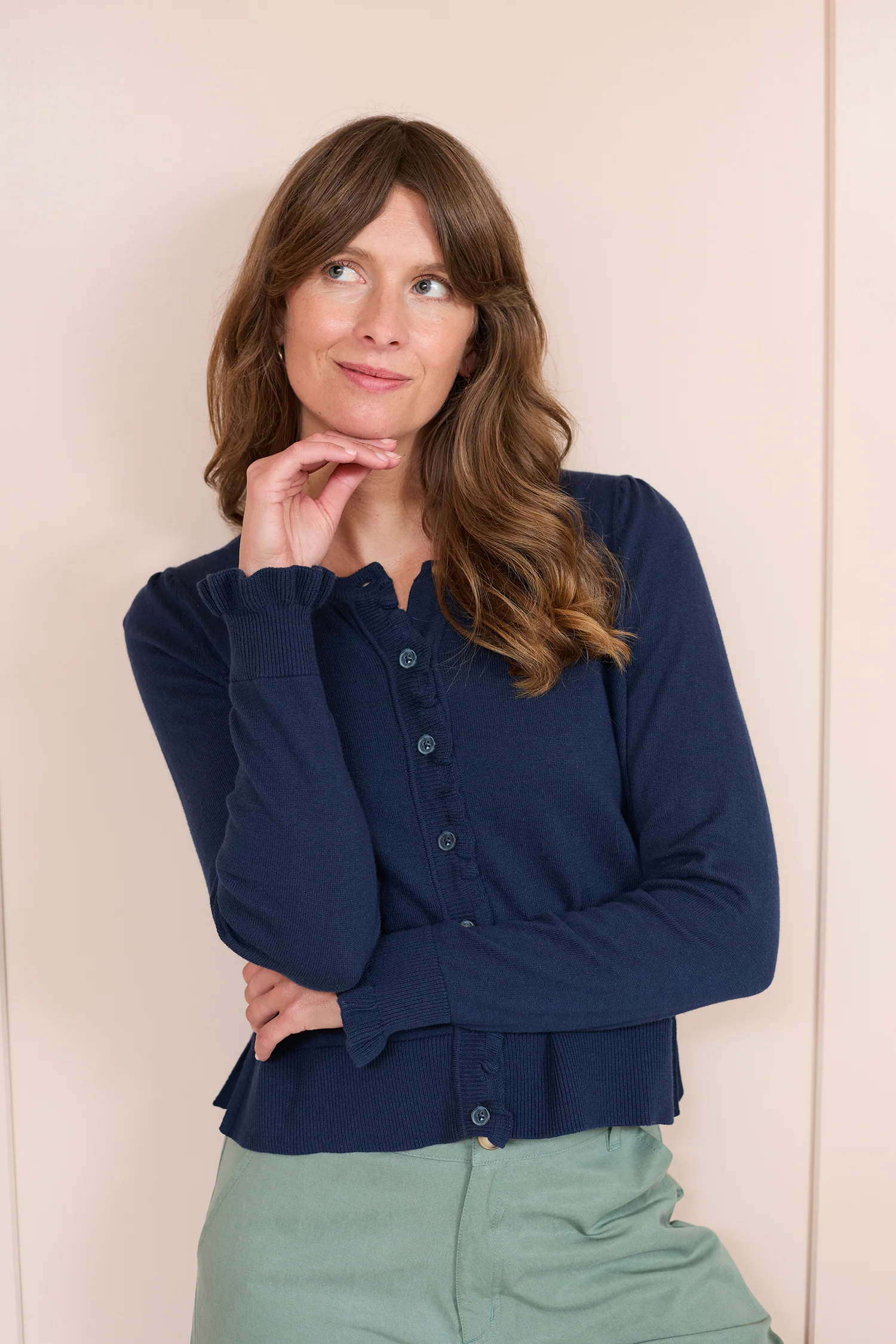 Lauren Ruffle Outfitter Cardigan Navy - Image 6