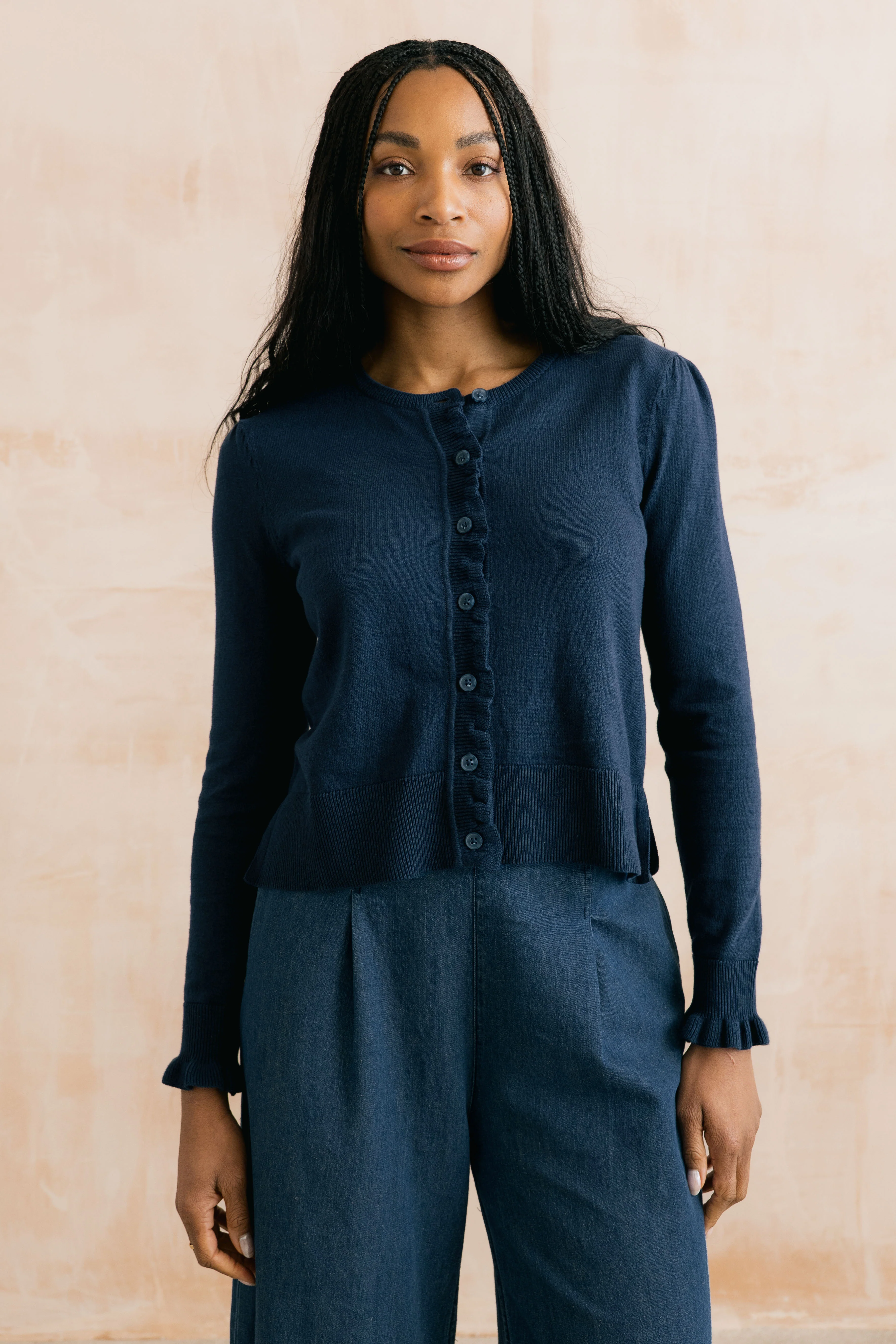 Lauren Ruffle Outfitter Cardigan Navy - Image 7
