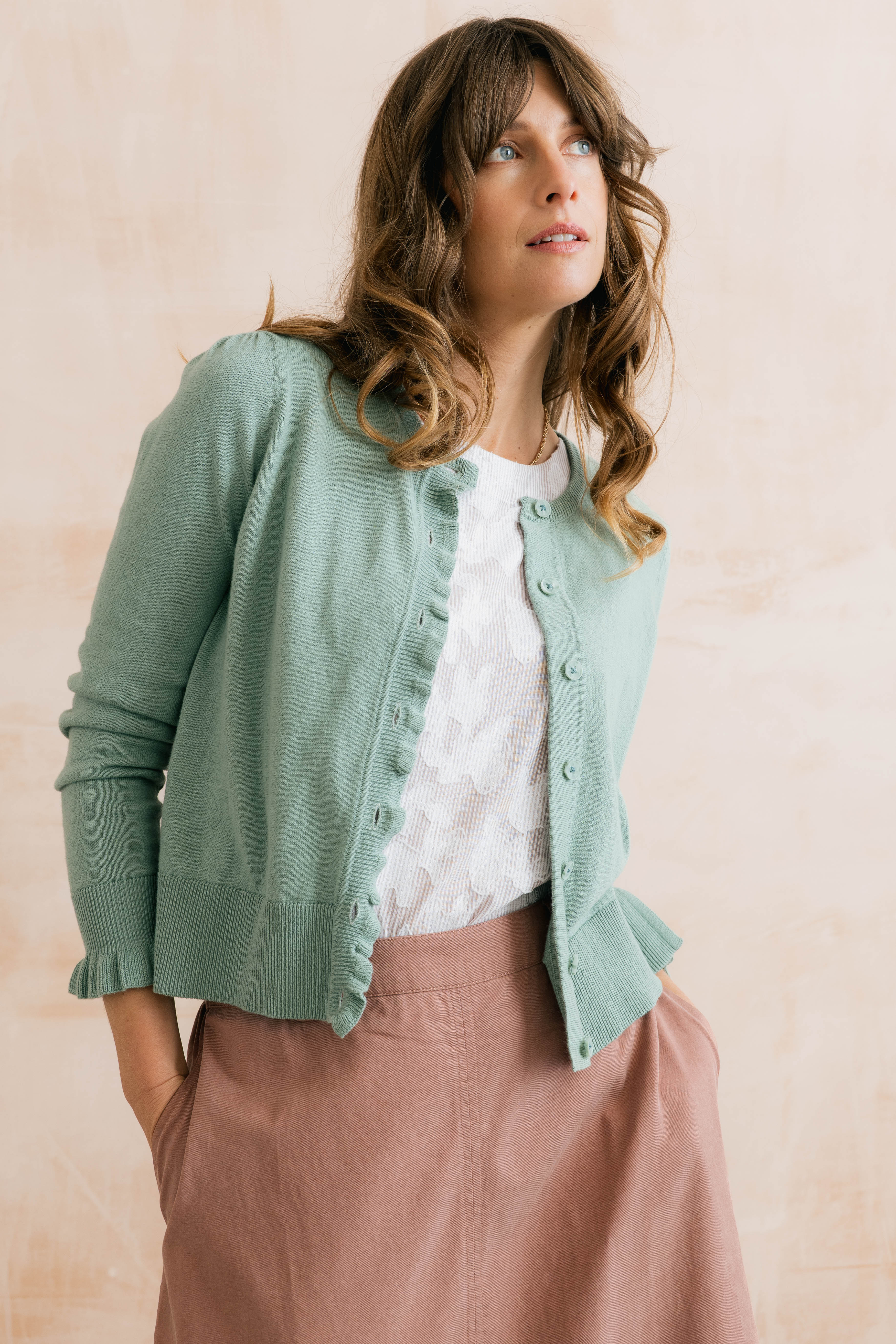 Lauren Ruffle Outfitter Cardigan Ocean - Image 3