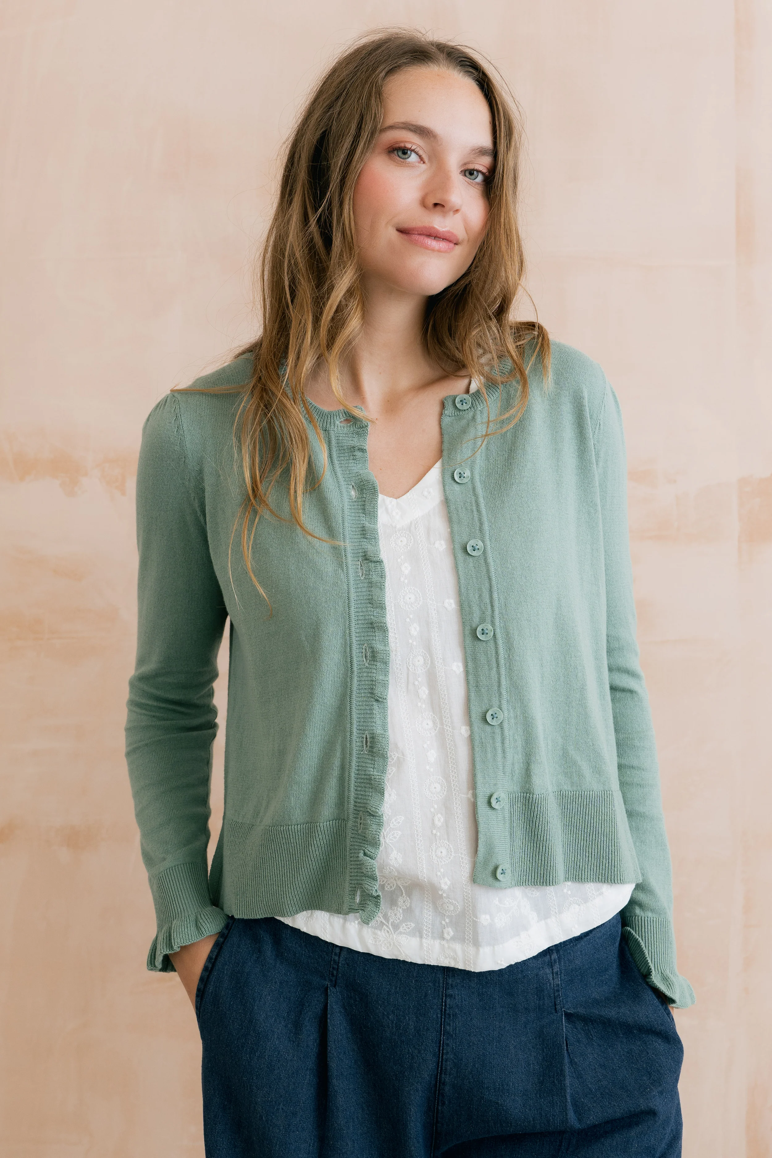 Lauren Ruffle Outfitter Cardigan Ocean - Image 5