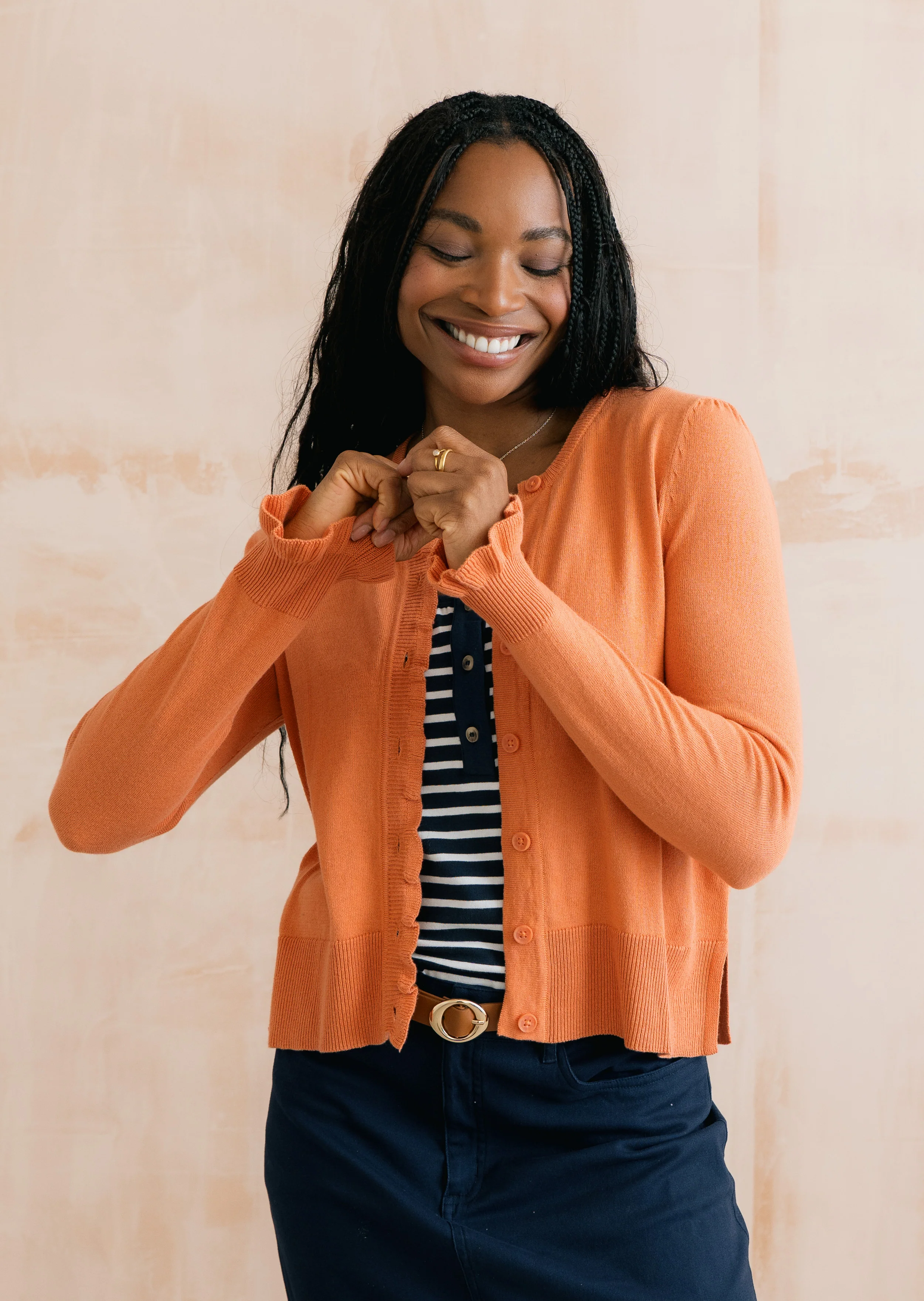 Lauren Ruffle Outfitter Cardigan Soft Orange - Image 3