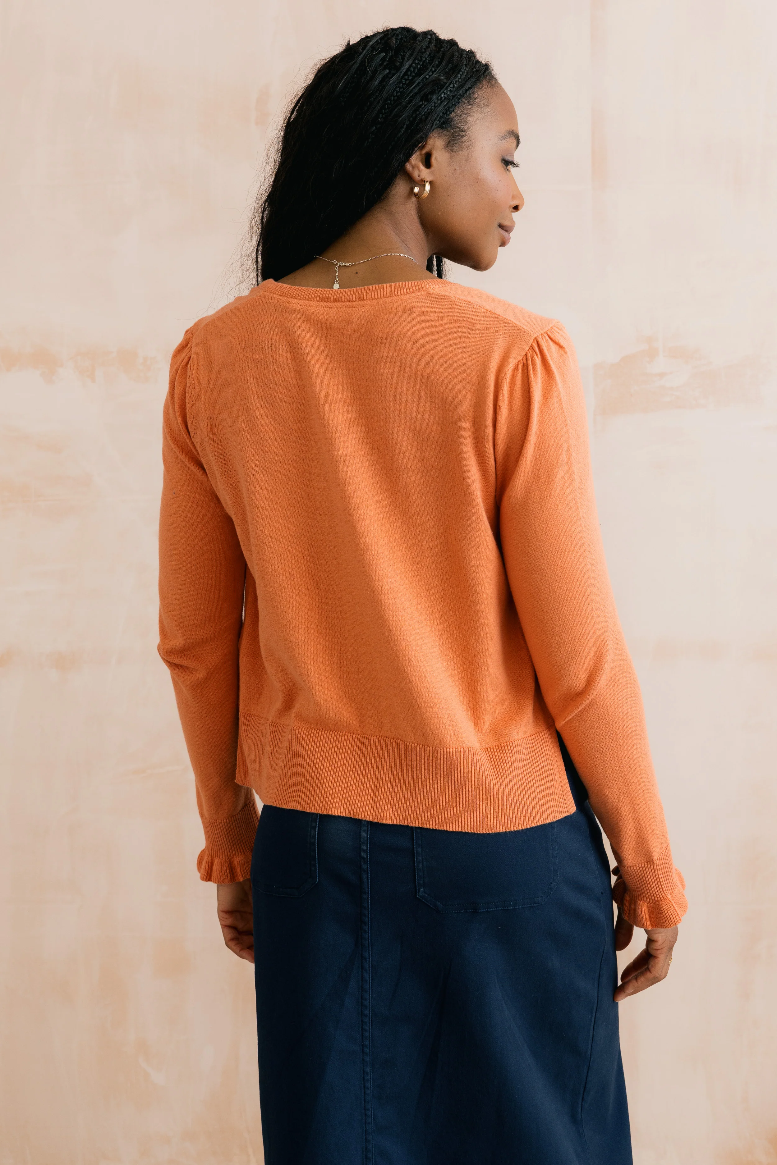Lauren Ruffle Outfitter Cardigan Soft Orange - Image 5