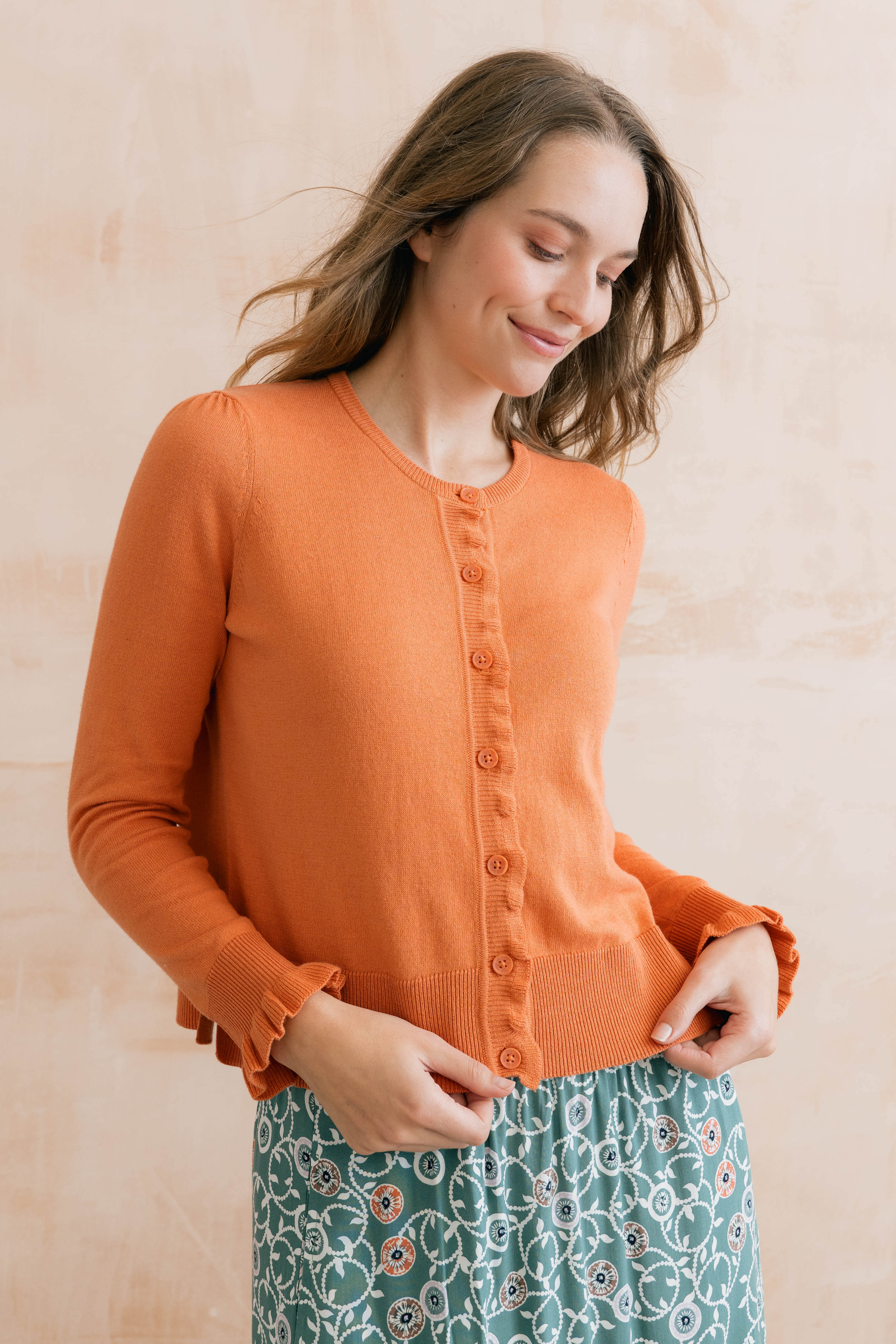 Lauren Ruffle Outfitter Cardigan Soft Orange - Image 8