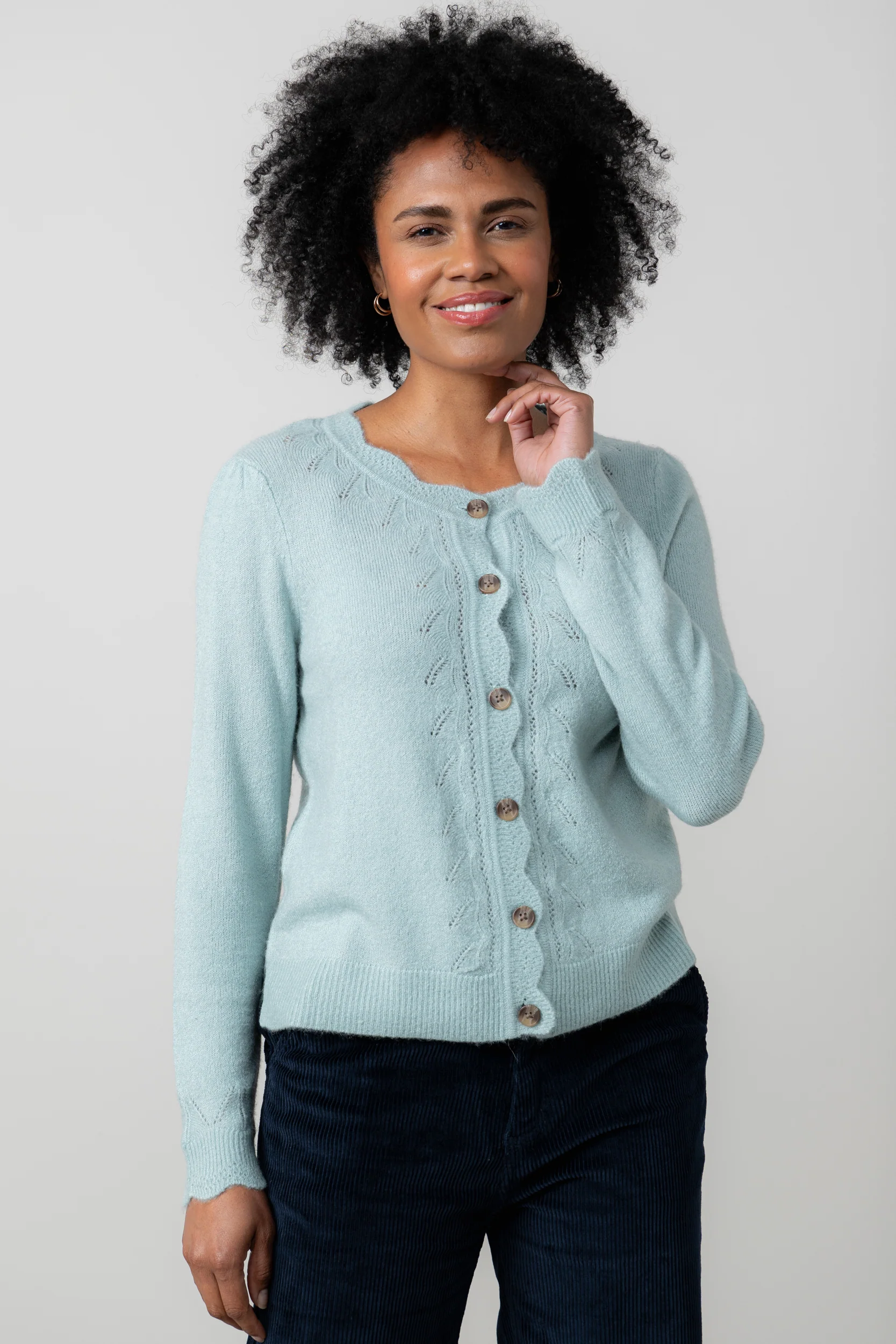 Layla Pointelle Knit Cardigan Ice Blue - Image 3
