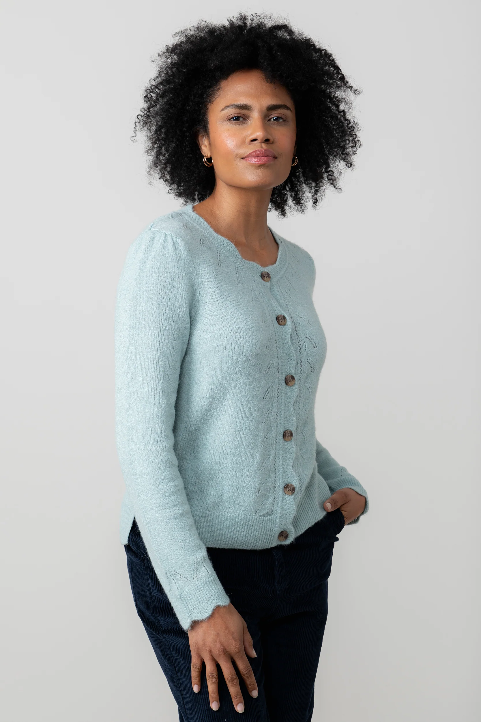 Layla Pointelle Knit Cardigan Ice Blue - Image 5
