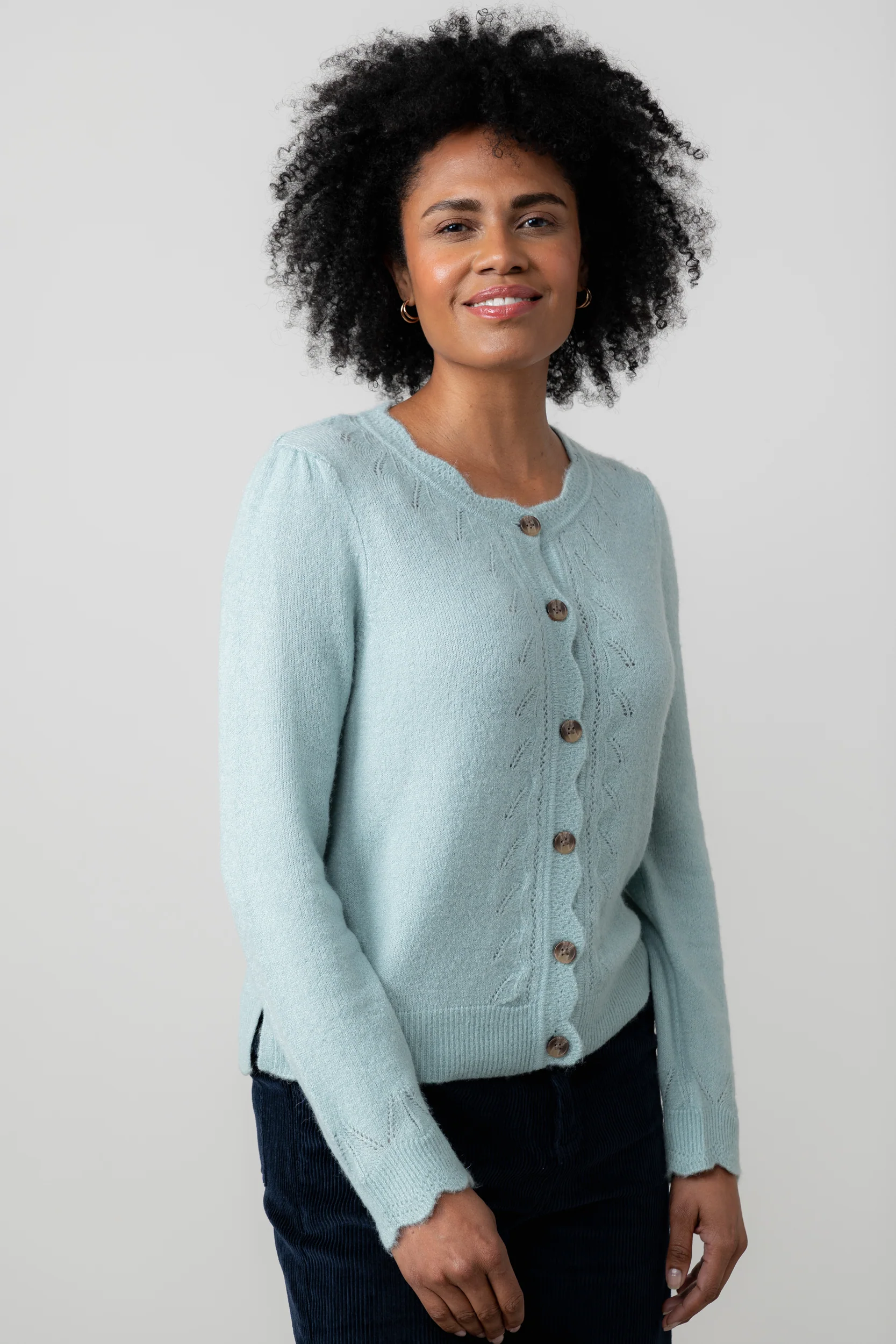 Layla Pointelle Knit Cardigan Ice Blue - Image 6