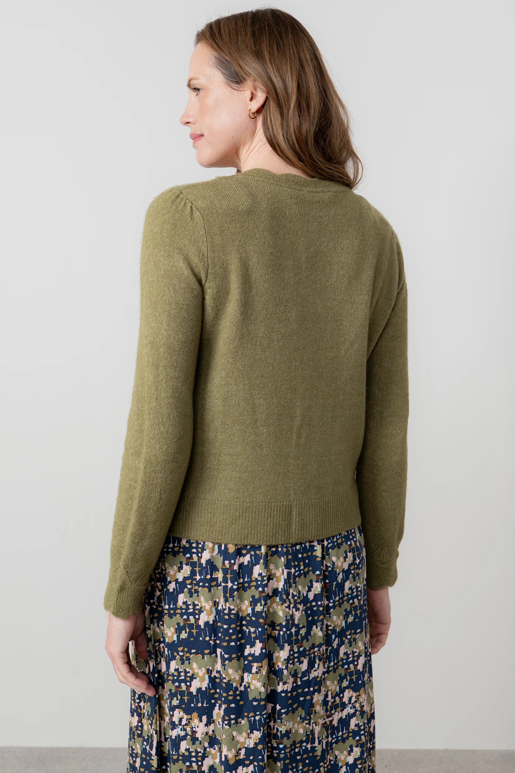 Layla Pointelle Knit Cardigan Moss - Image 4