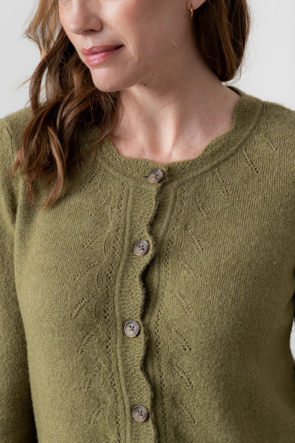 Layla Pointelle Knit Cardigan Moss - Image 5