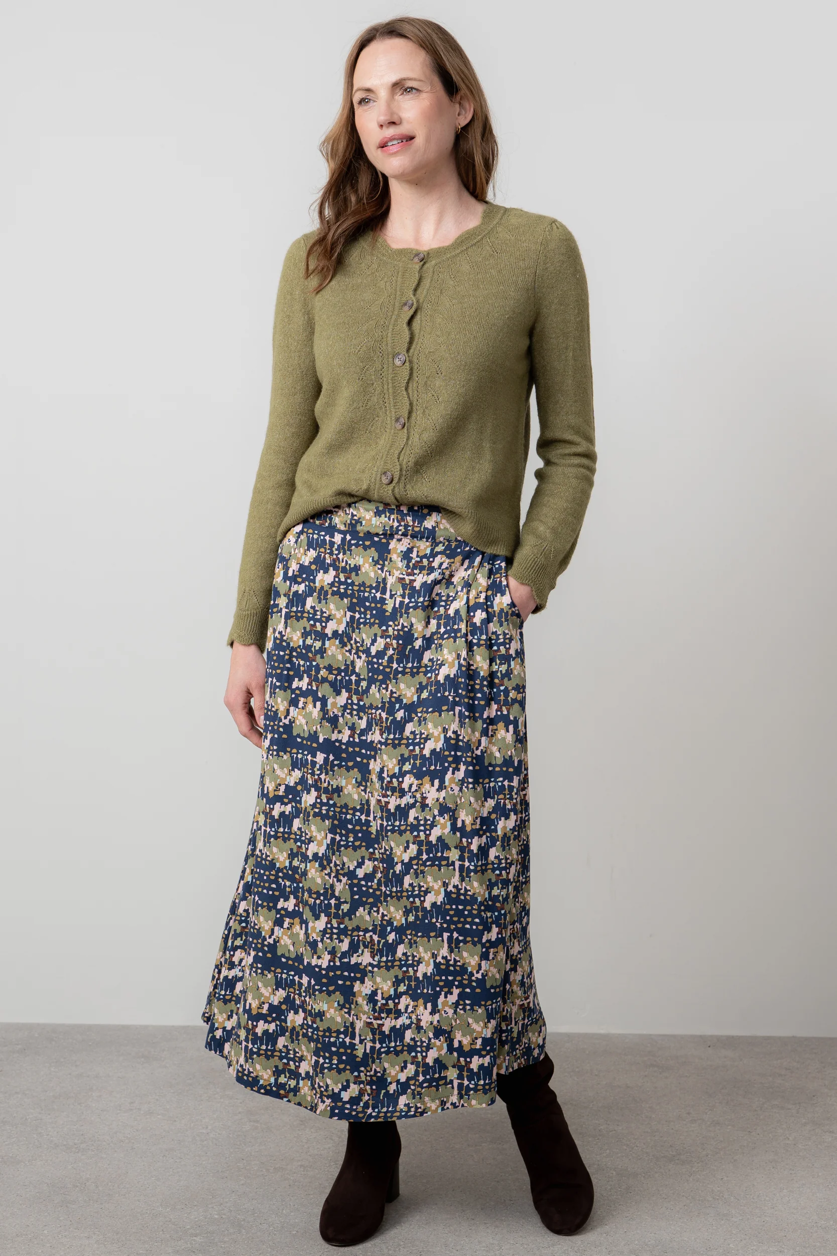 Layla Pointelle Knit Cardigan Moss - Image 6