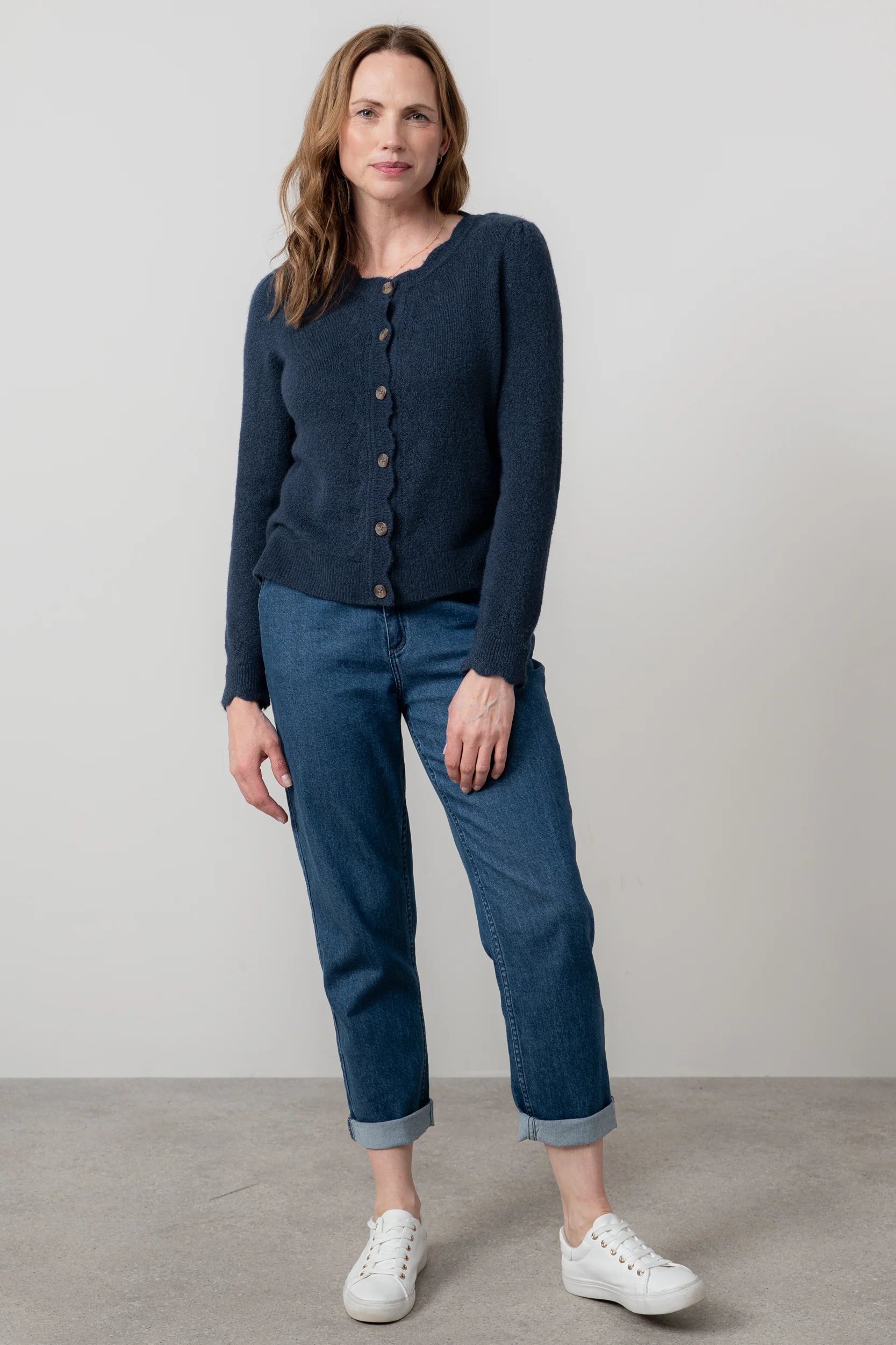 Layla Pointelle Knit Cardigan Navy - Image 3