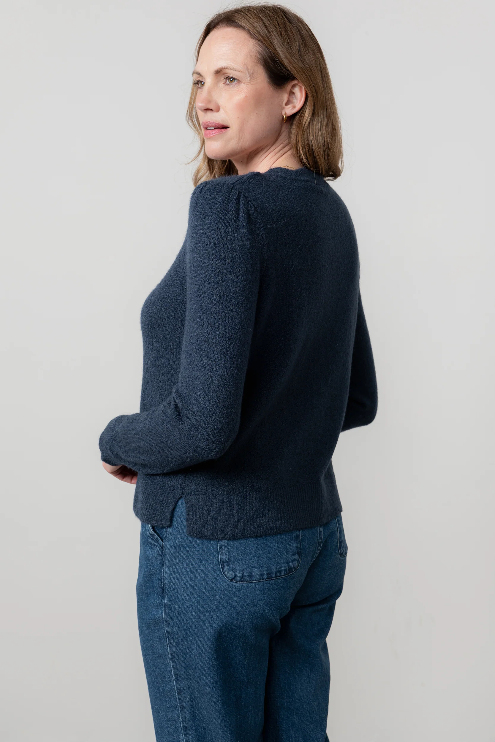 Layla Pointelle Knit Cardigan Navy - Image 4