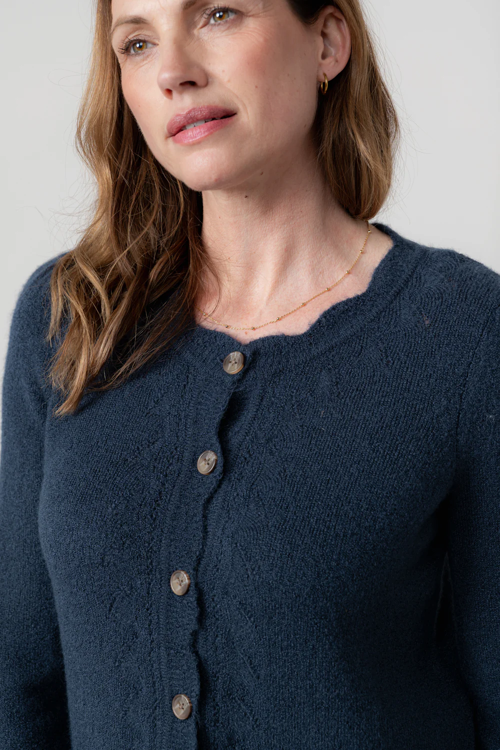 Layla Pointelle Knit Cardigan Navy - Image 5