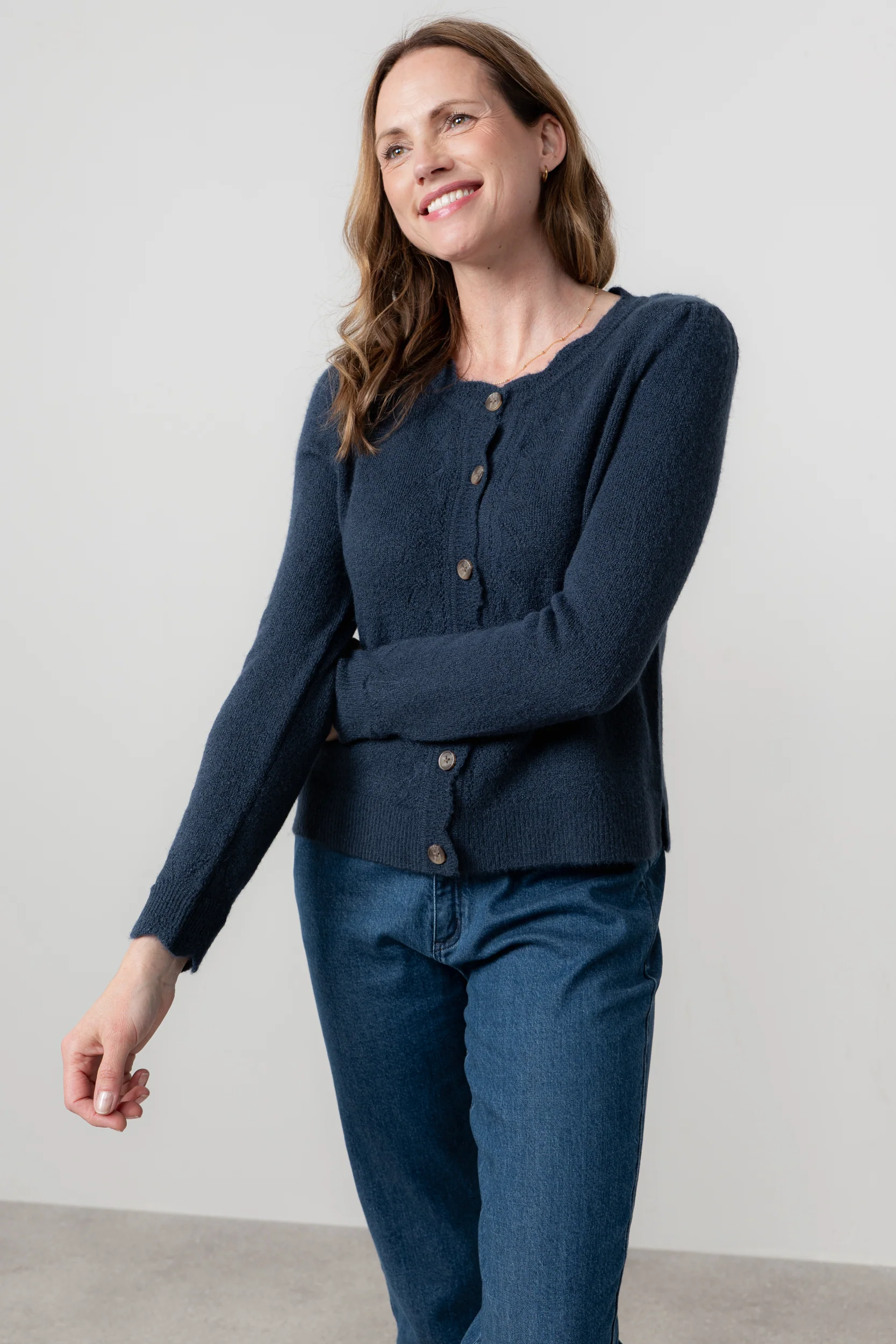 Layla Pointelle Knit Cardigan Navy - Image 6