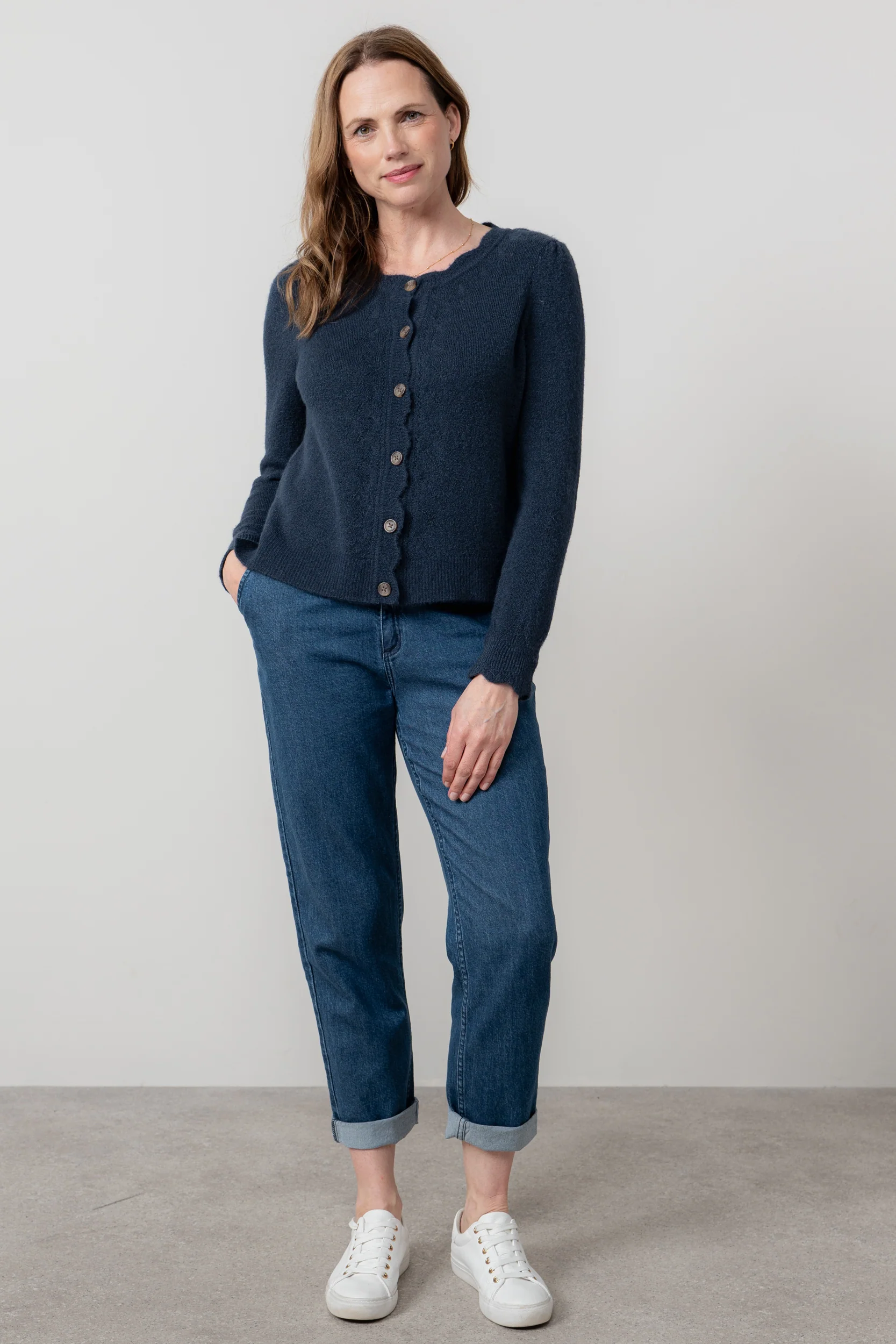 Layla Pointelle Knit Cardigan Navy - Image 7
