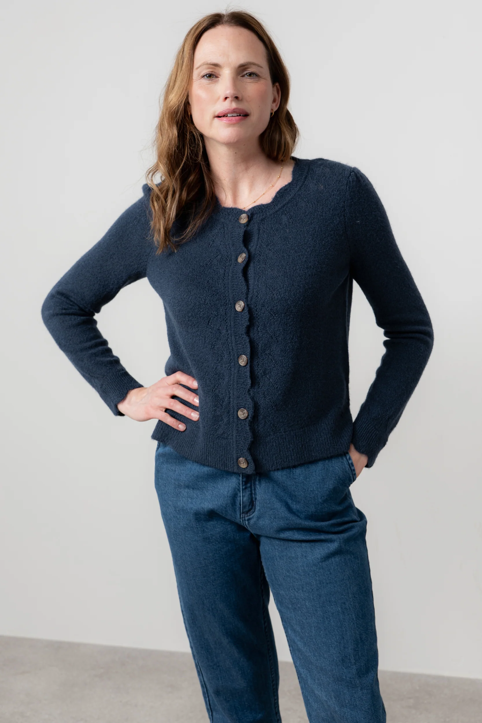 Layla Pointelle Knit Cardigan Navy - Image 8