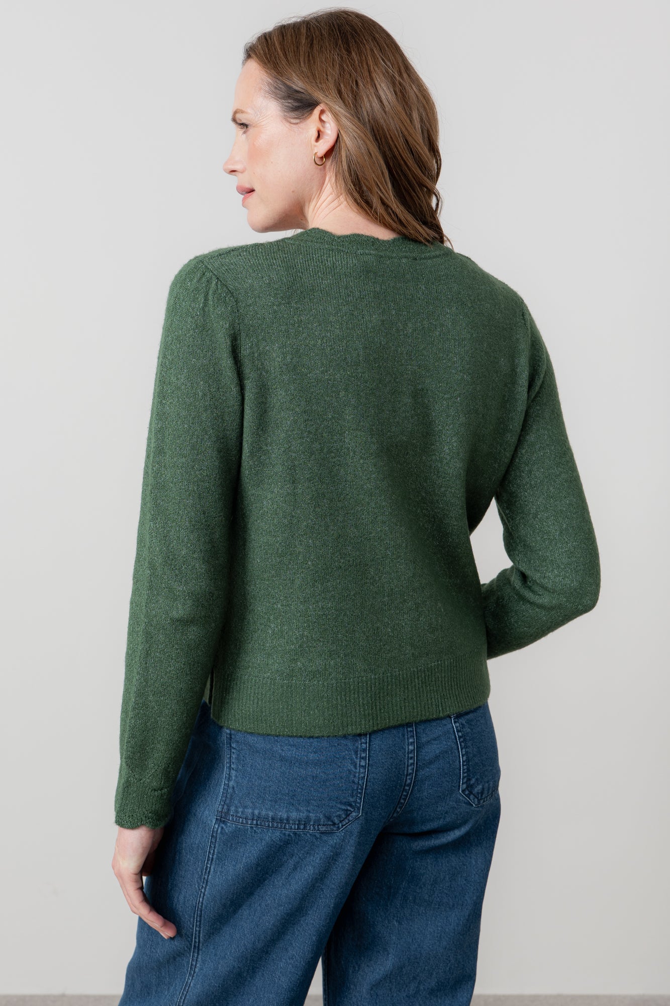 Layla Pointelle Knit Cardigan Pine Green - Image 4