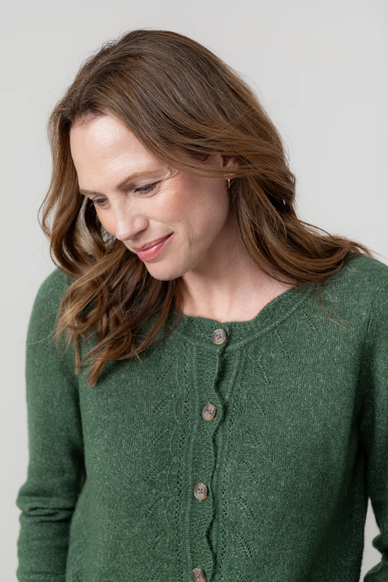 Layla Pointelle Knit Cardigan Pine Green - Image 5