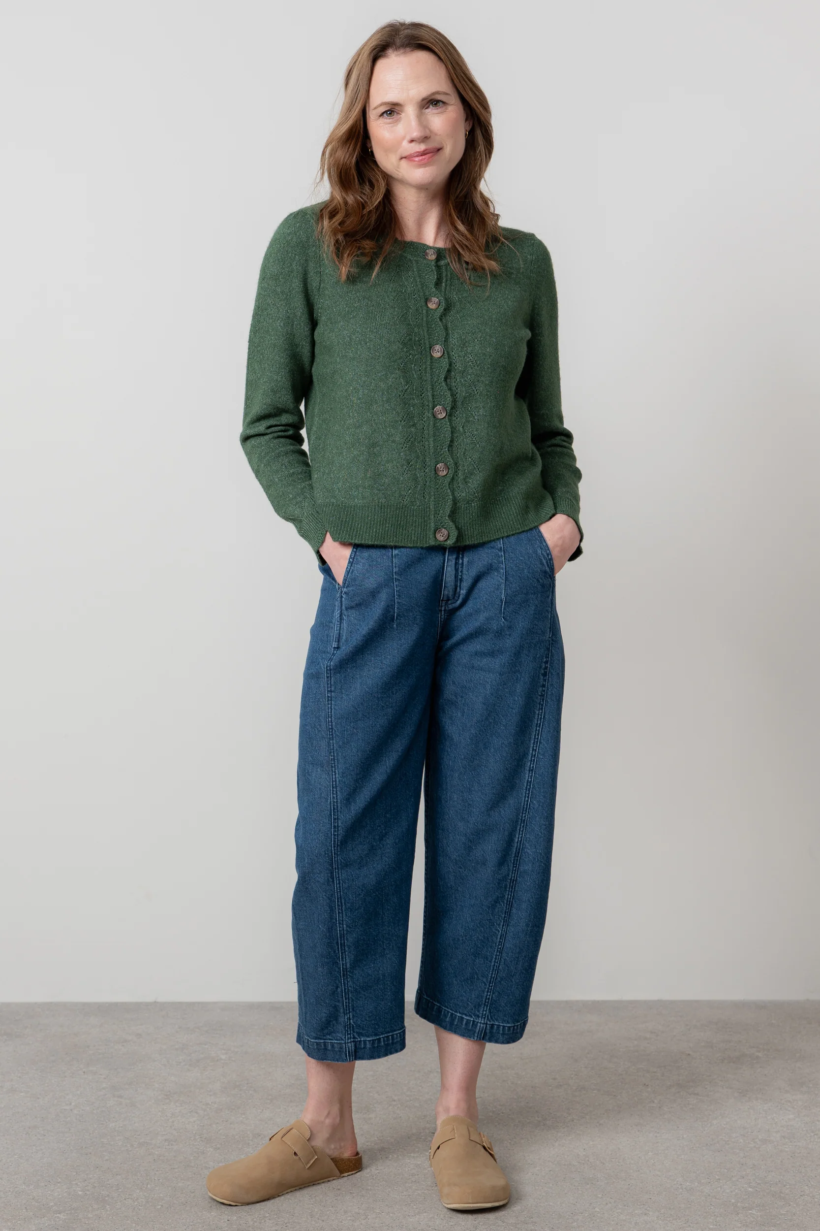 Layla Pointelle Knit Cardigan Pine Green - Image 6