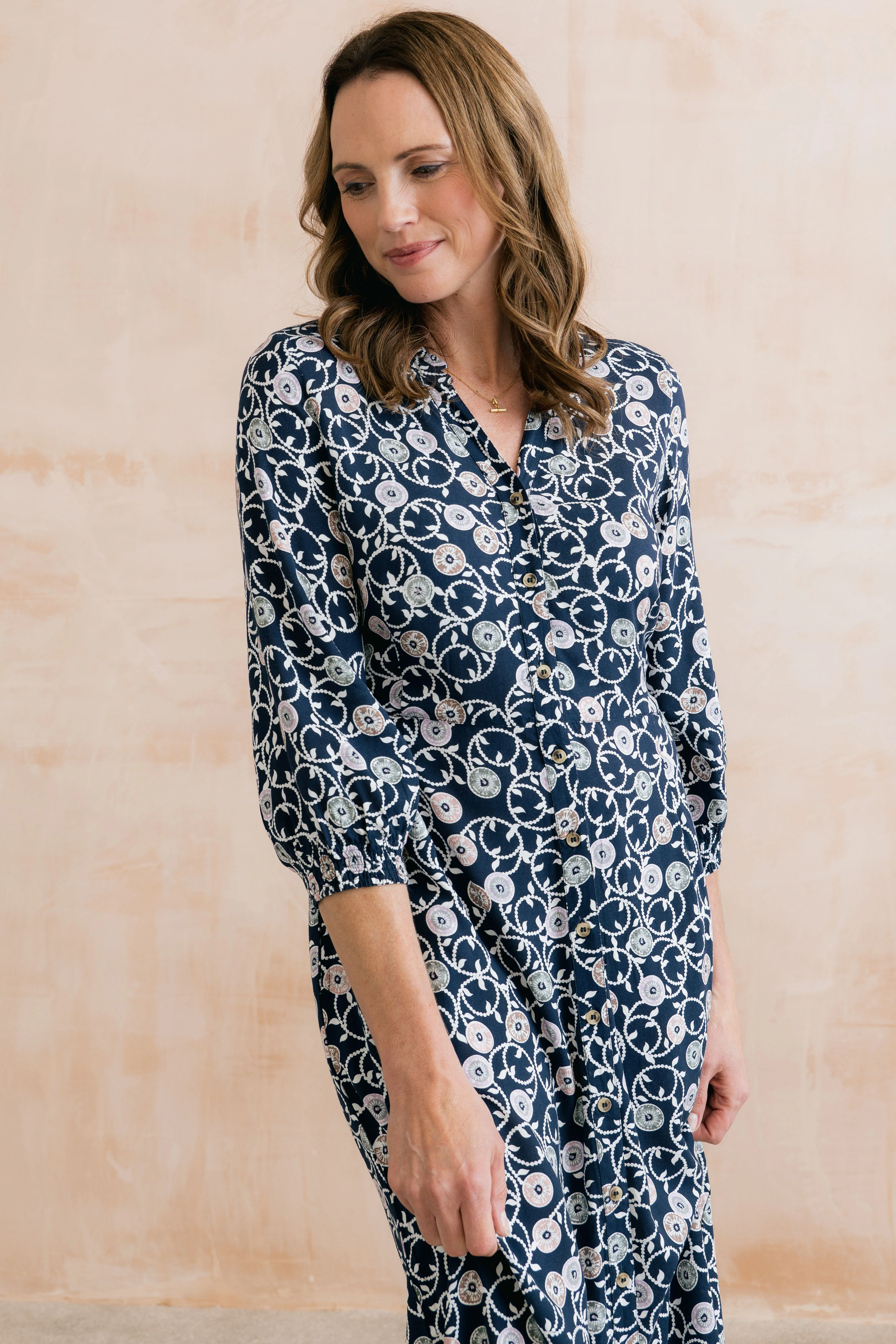 Leoni Printed Shirt Dress Navy - Image 3