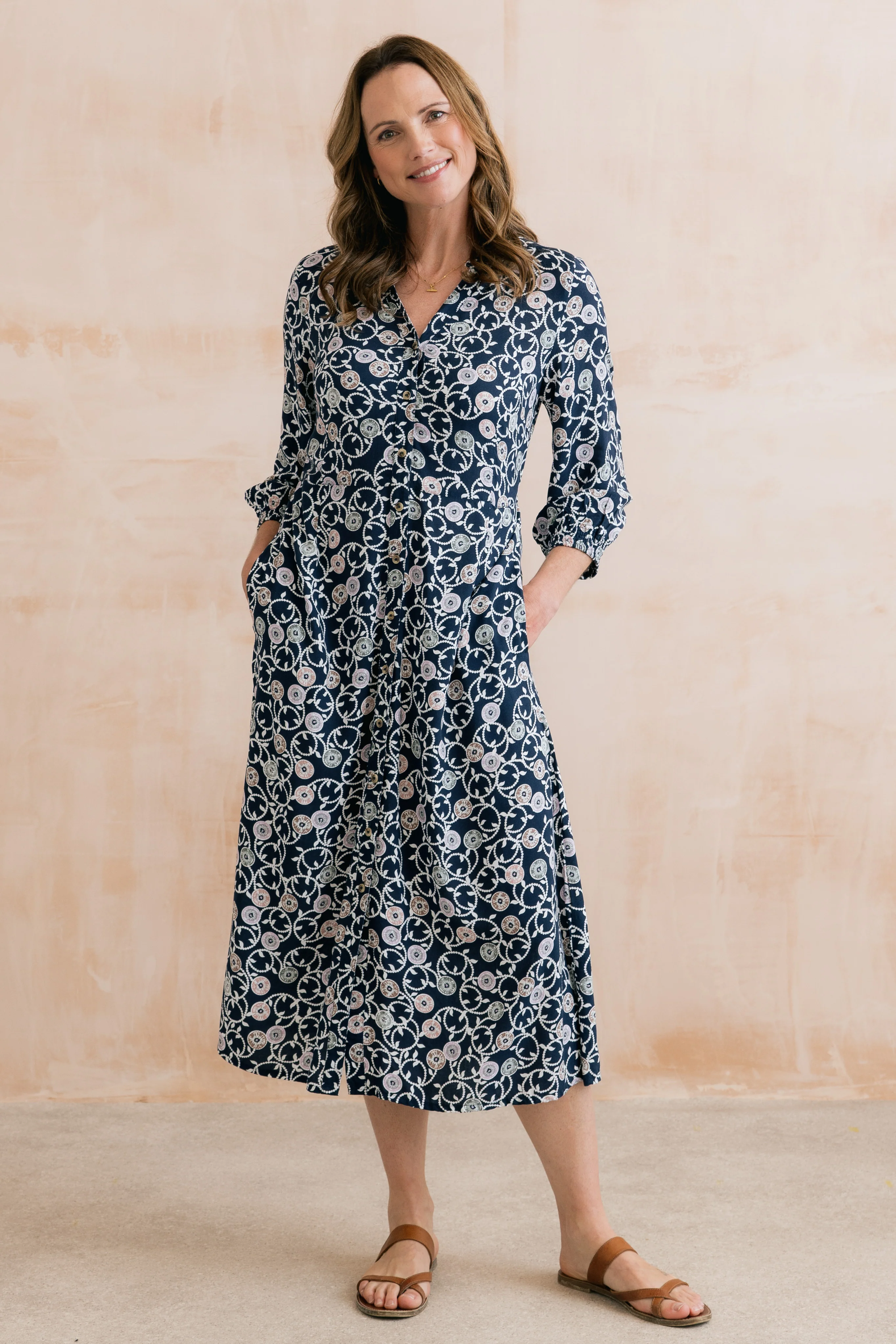 Leoni Printed Shirt Dress Navy - Image 5