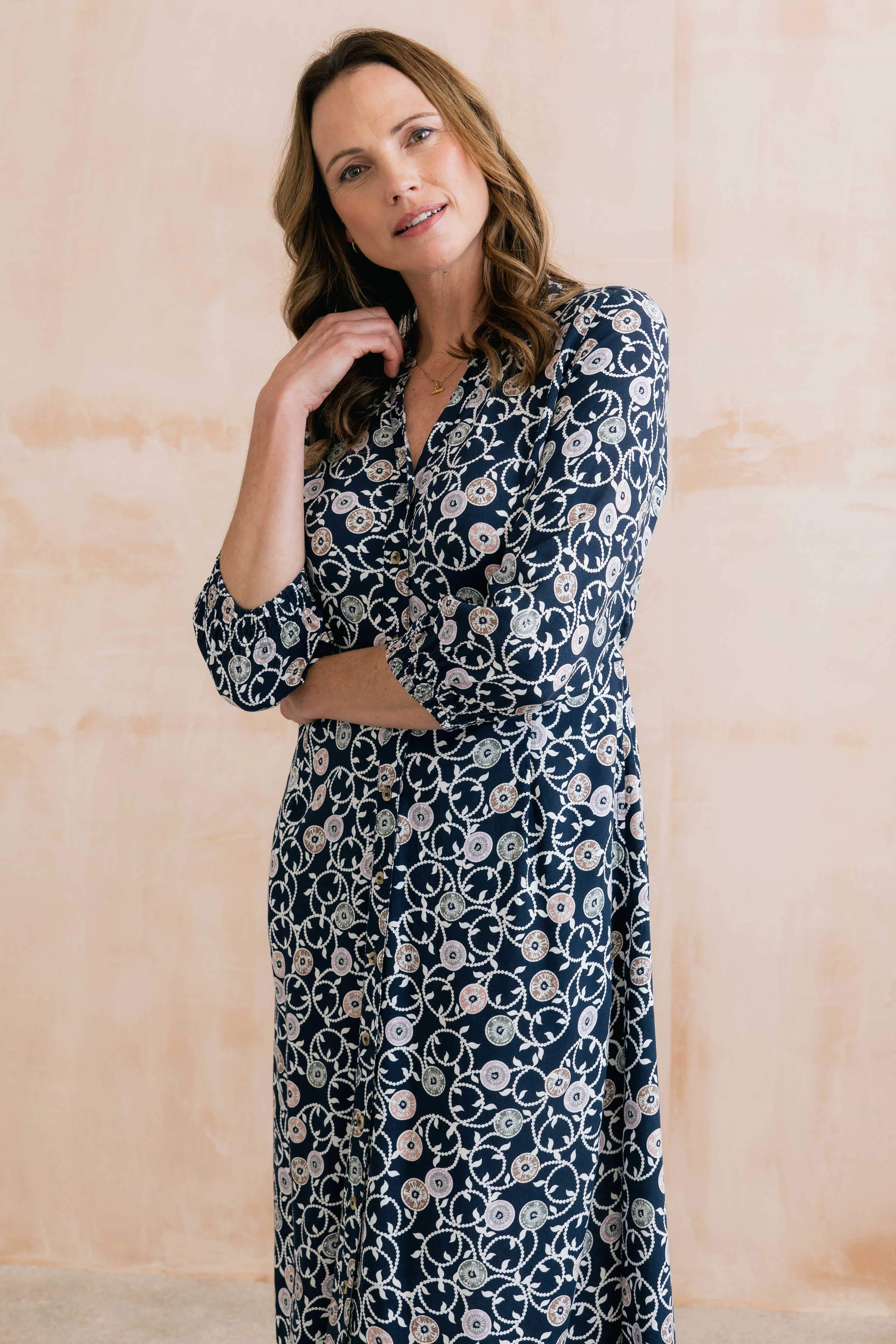 Leoni Printed Shirt Dress Navy - Image 6