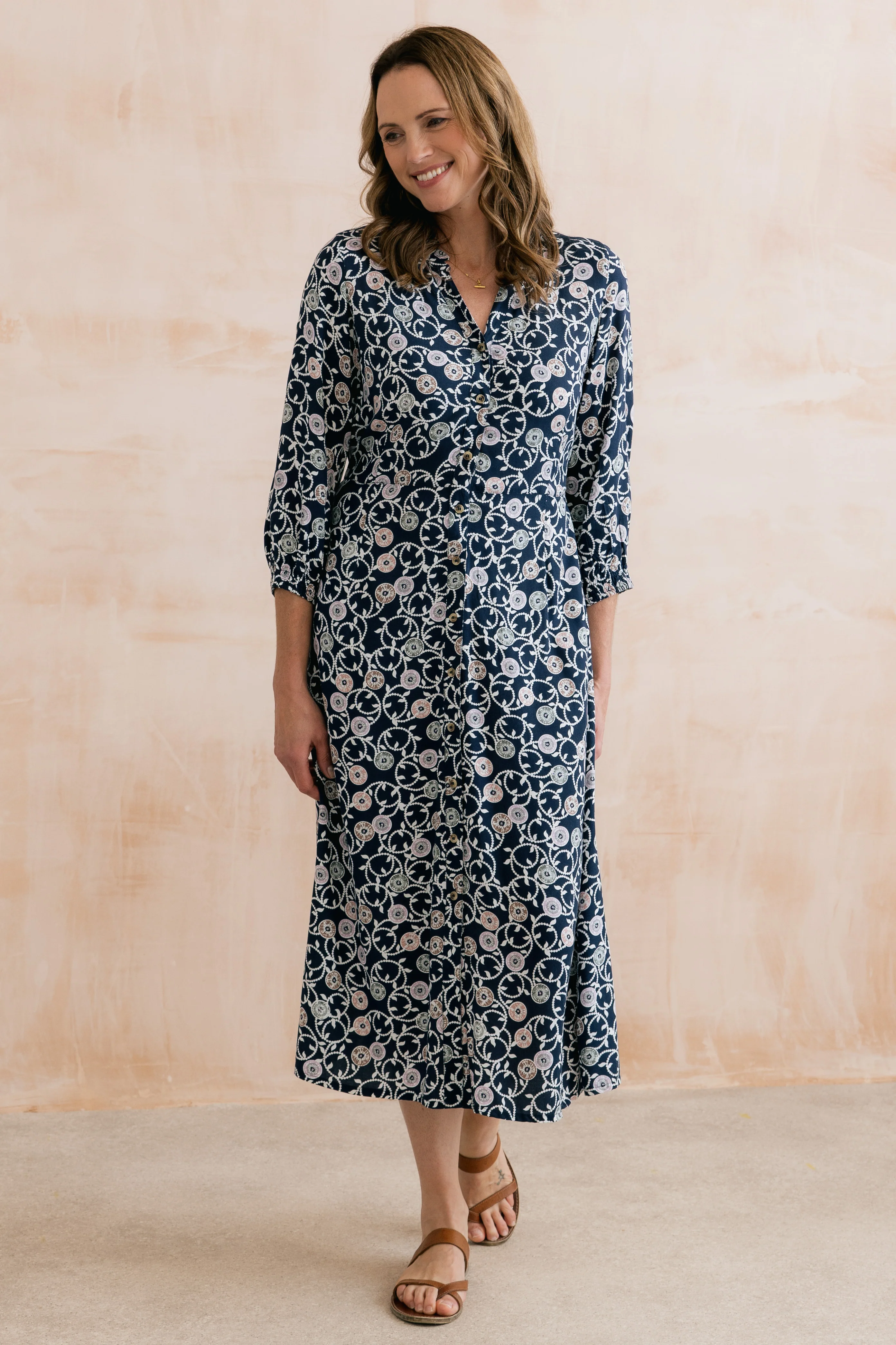 Leoni Printed Shirt Dress Navy - Image 7