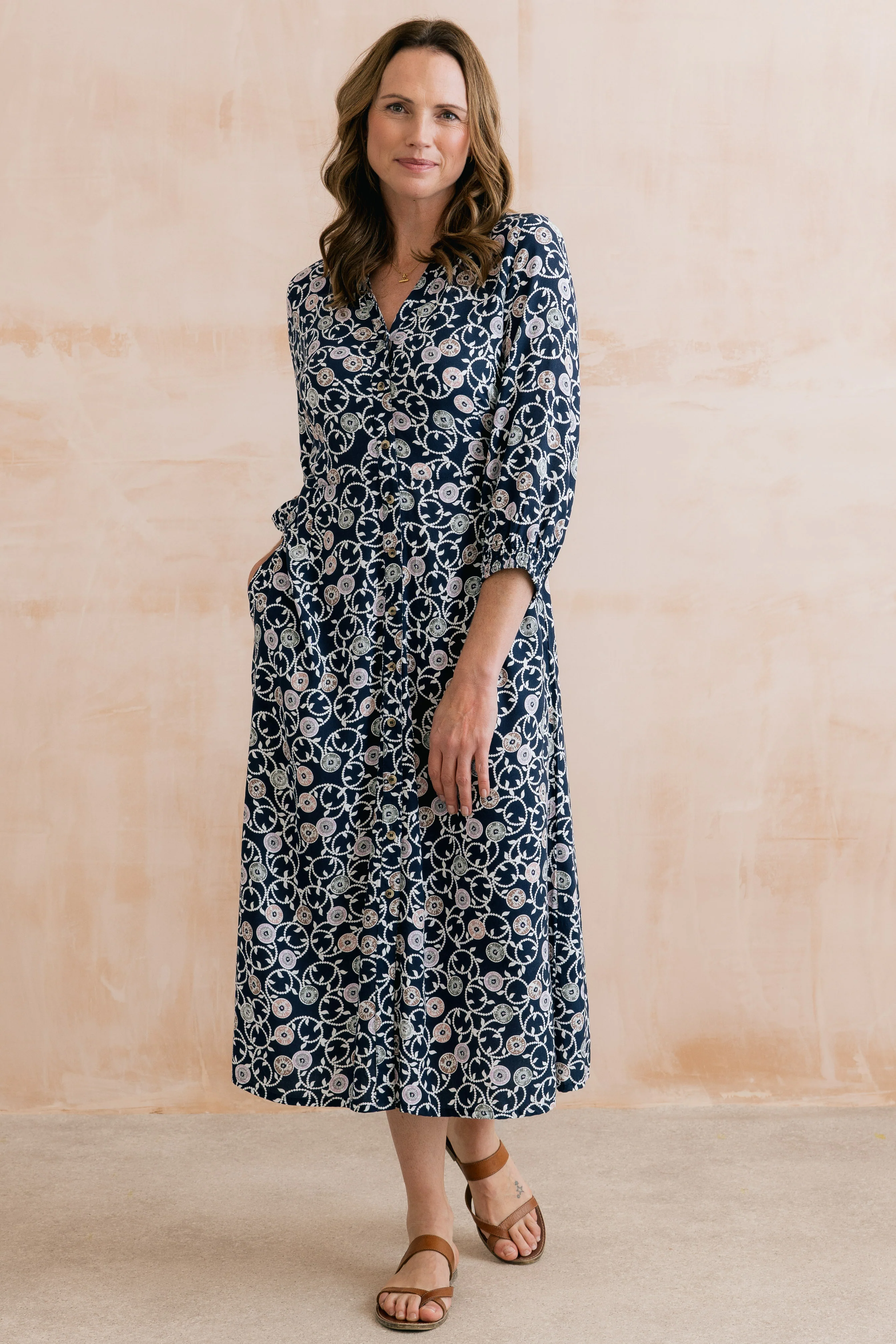Leoni Printed Shirt Dress Navy - Image 8