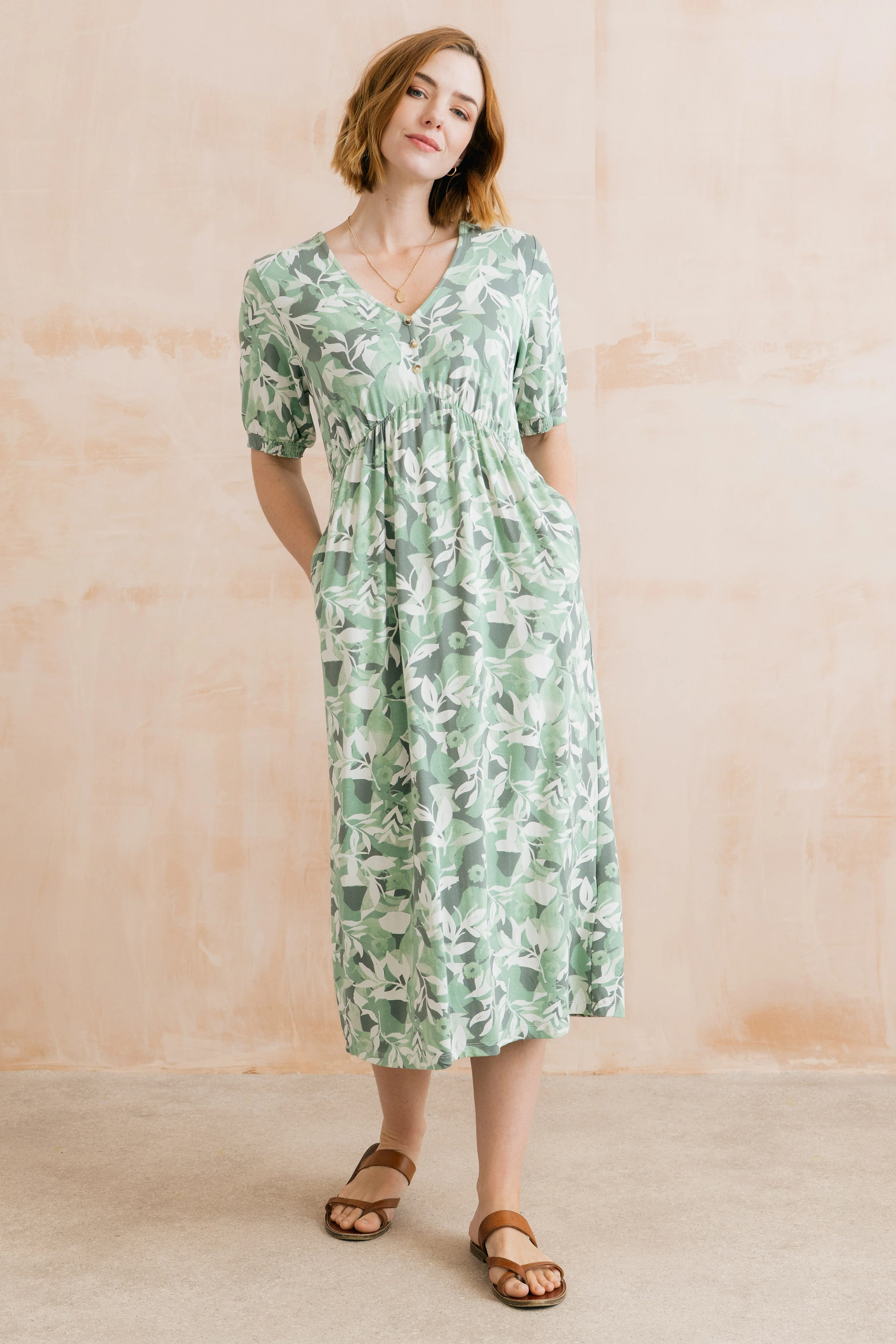 Lilian Jersey Printed Midi Dress Green - Image 2