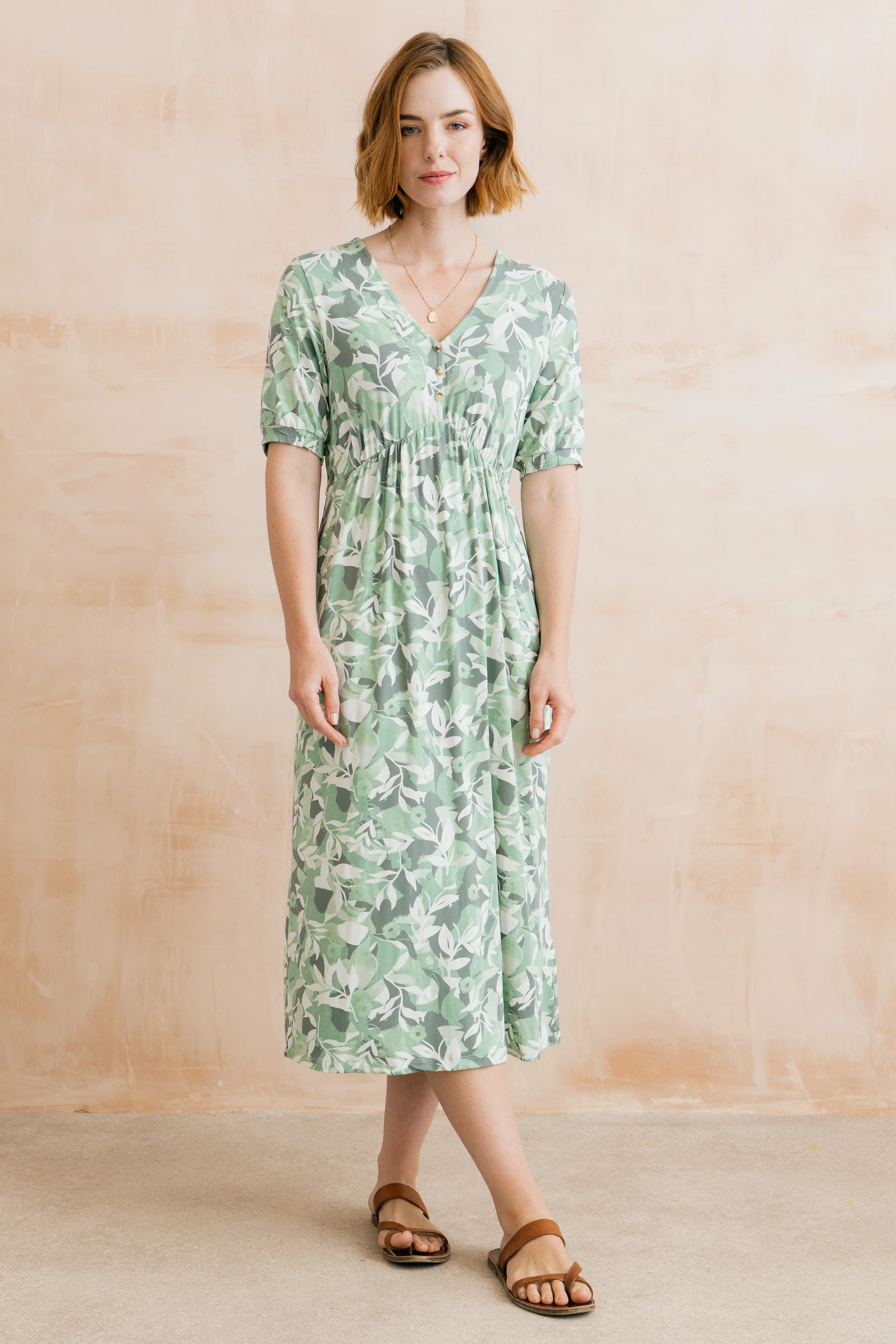 Lilian Jersey Printed Midi Dress Green - Image 5