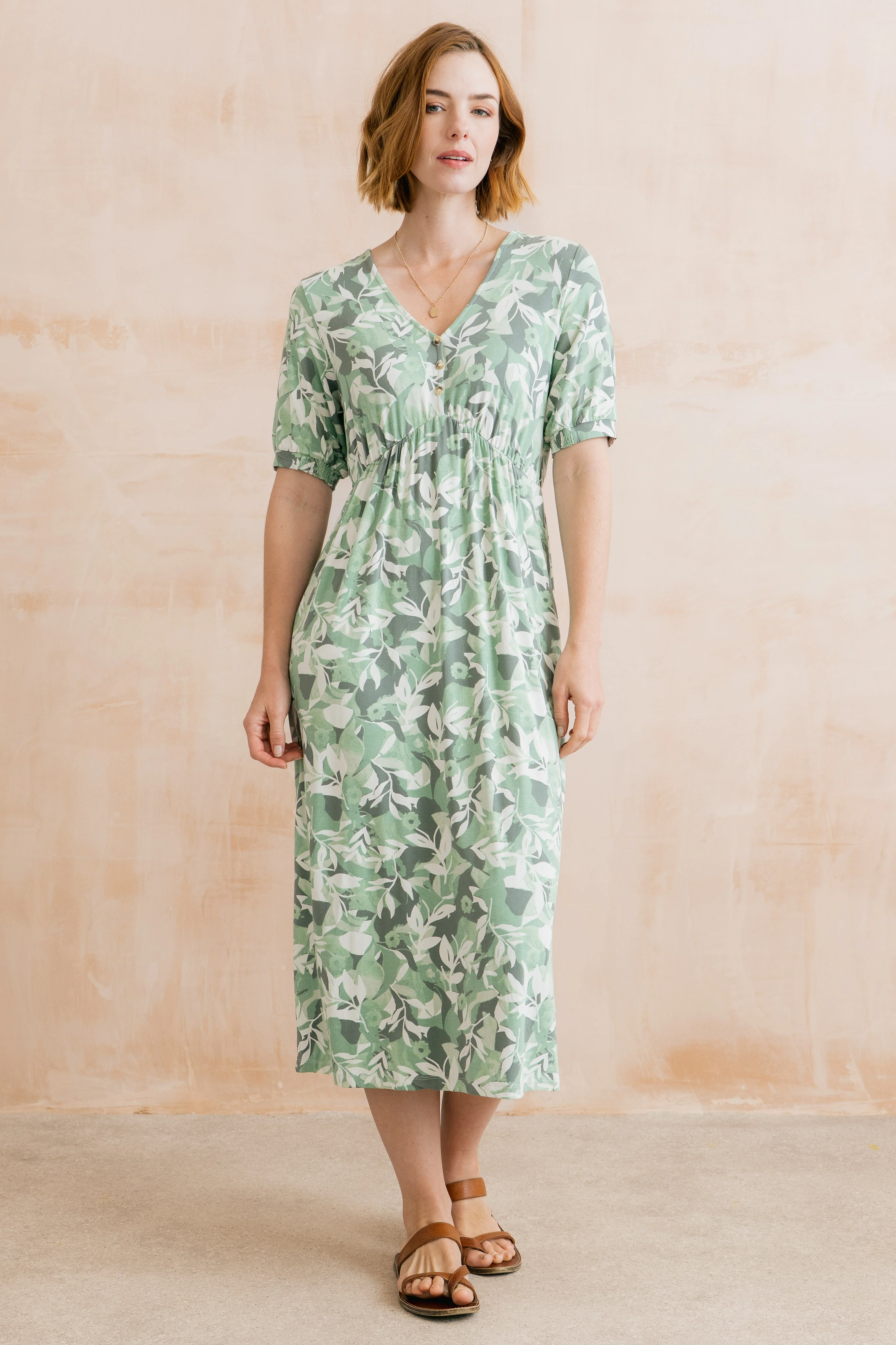 Lilian Jersey Printed Midi Dress Green - Image 7