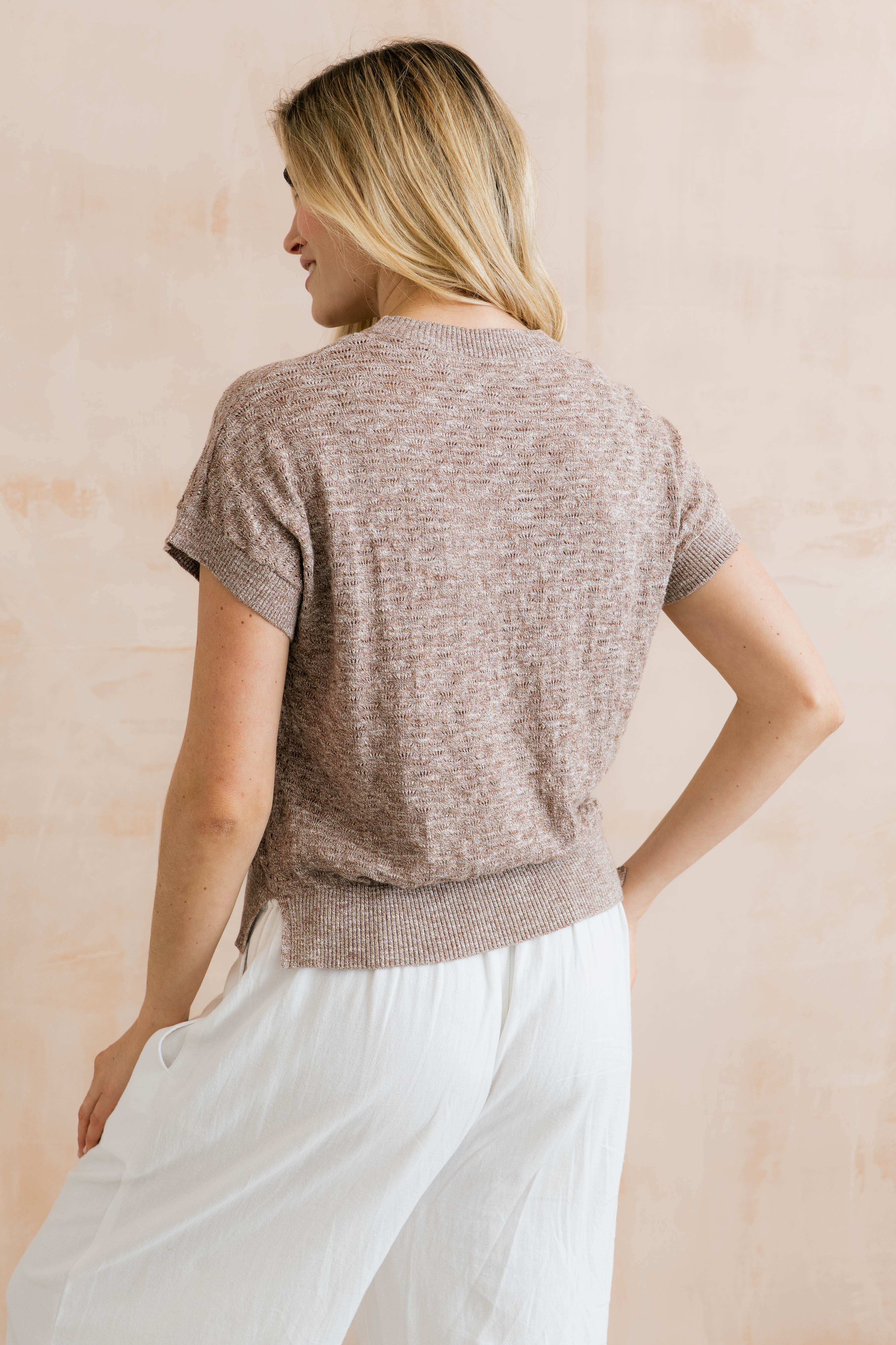 Lola Pointelle Knit Top Mocha - Image 4