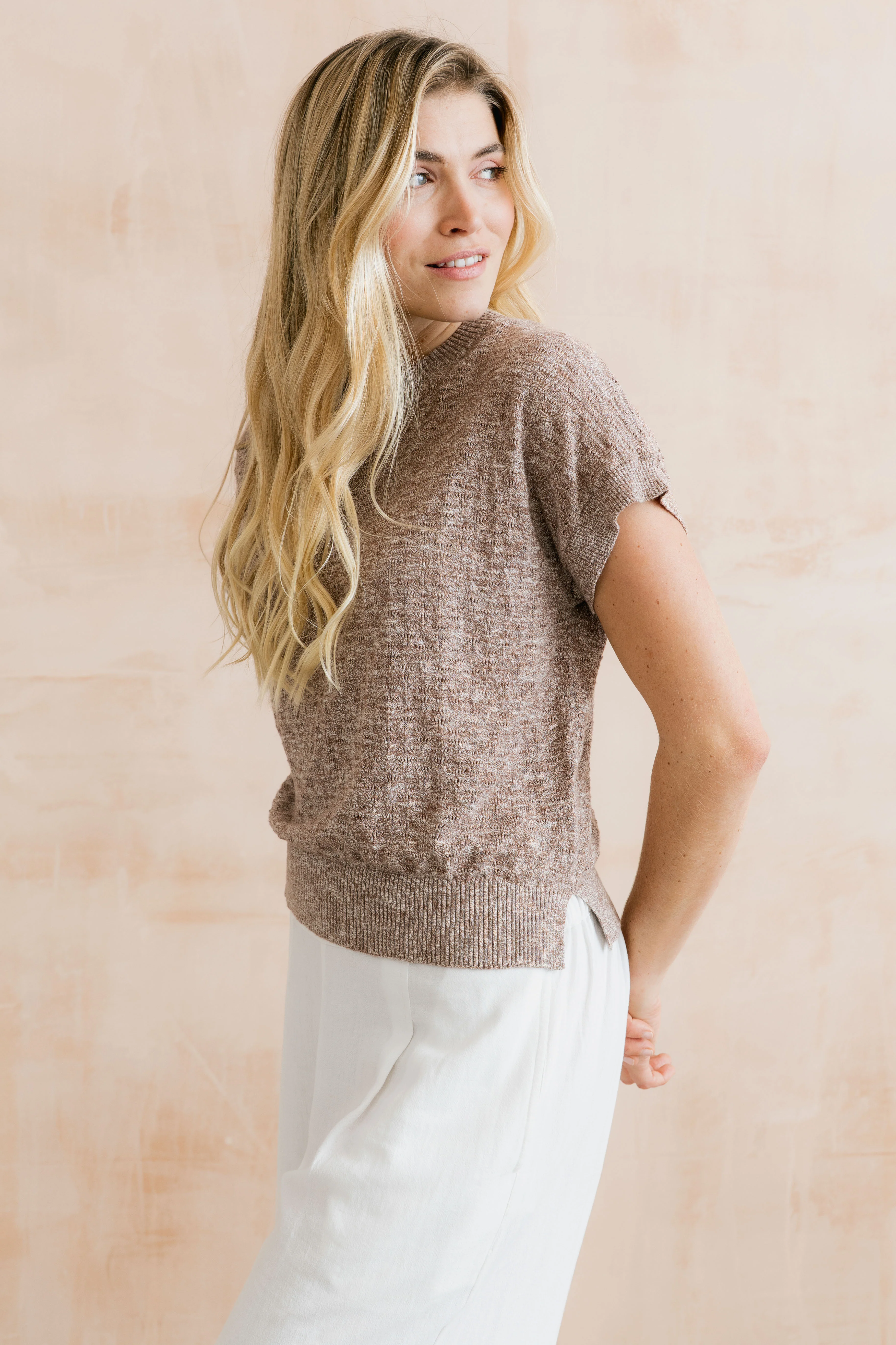 Lola Pointelle Knit Top Mocha - Image 7