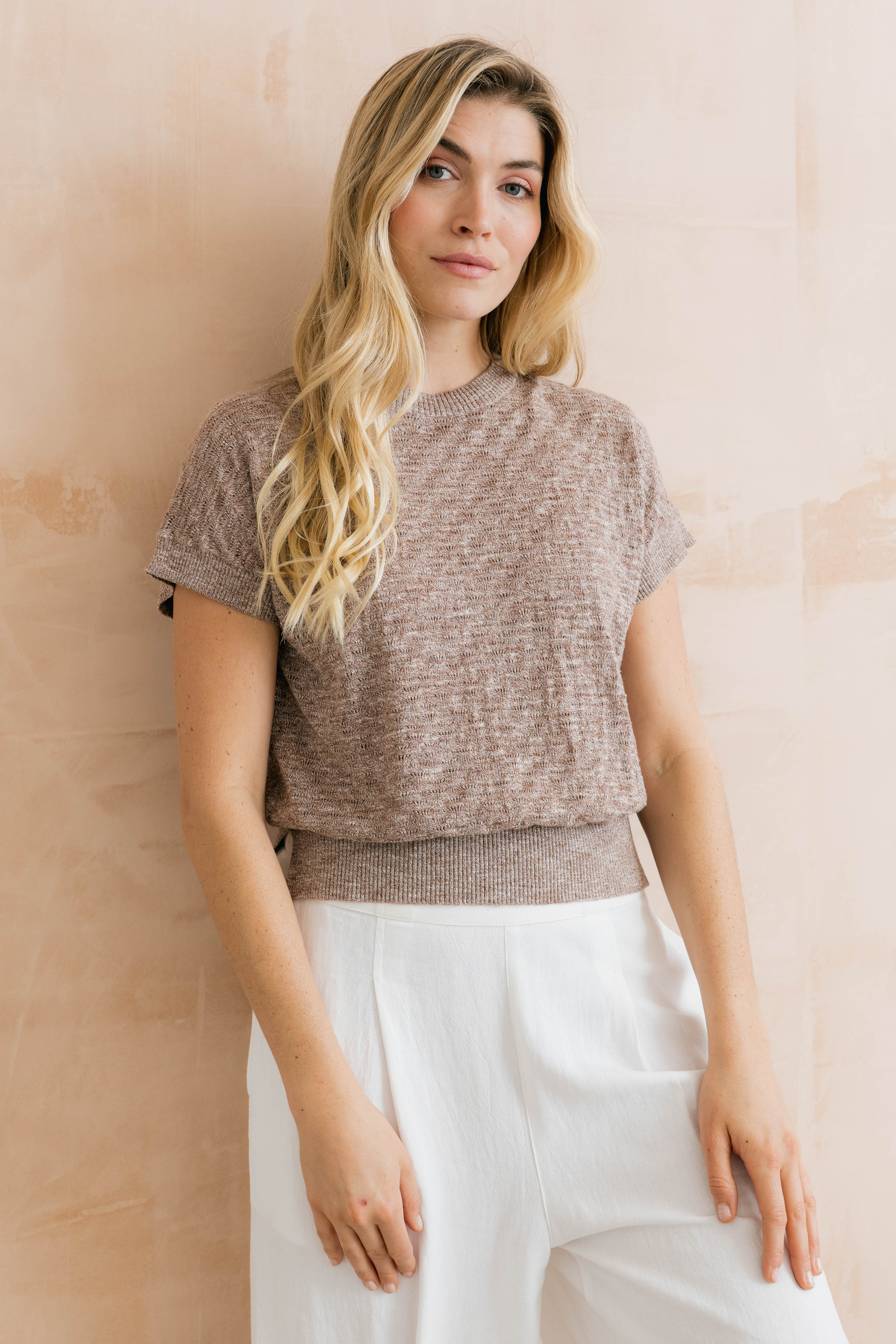 Lola Pointelle Knit Top Mocha - Image 8