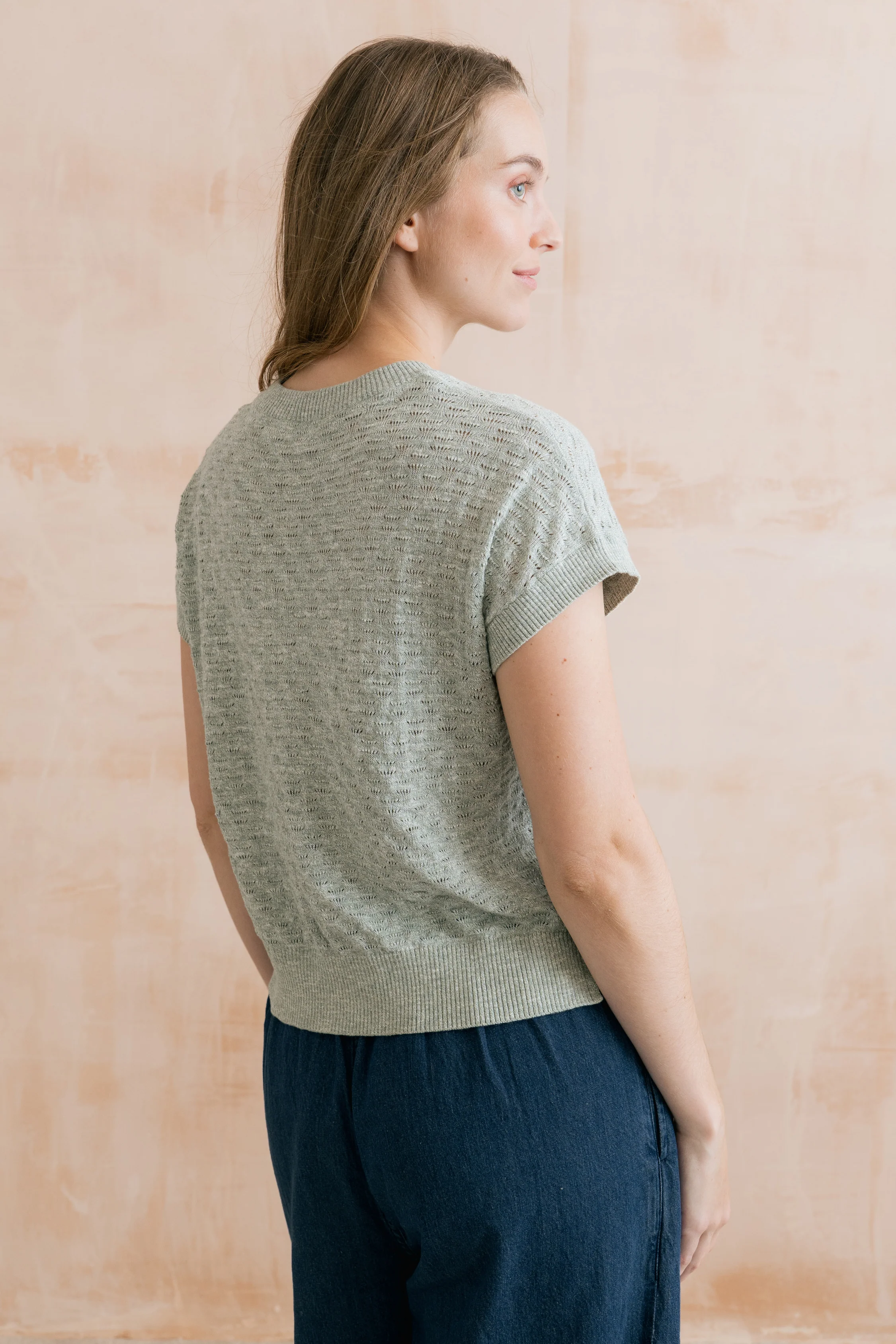Lola Pointelle Knit Top Silver Sage - Image 4