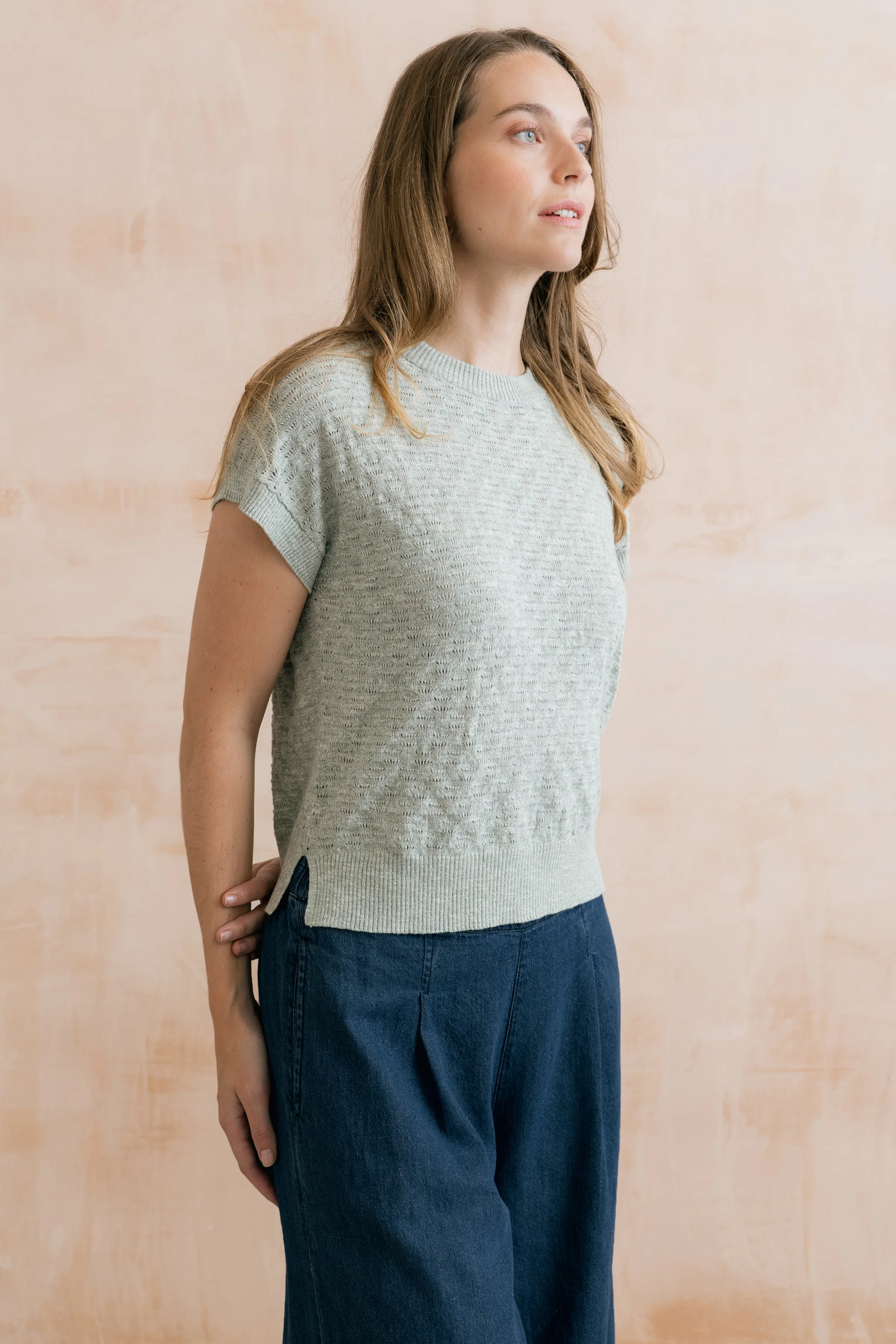 Lola Pointelle Knit Top Silver Sage - Image 7