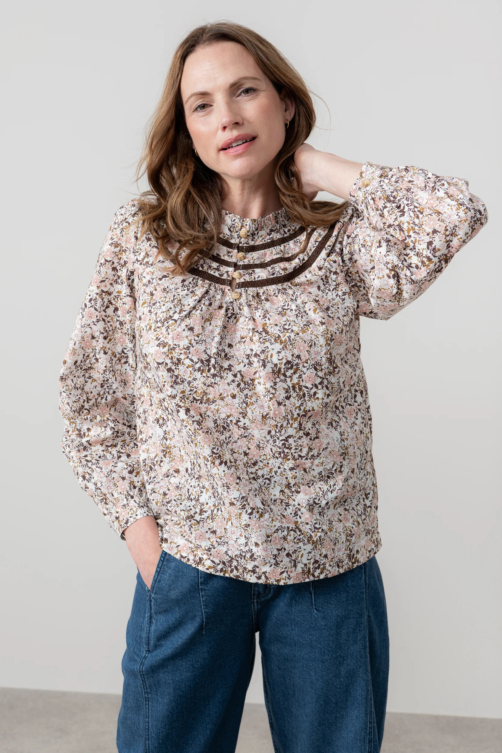 Luna Cotton Lace Insert Blouse Pink - Image 3