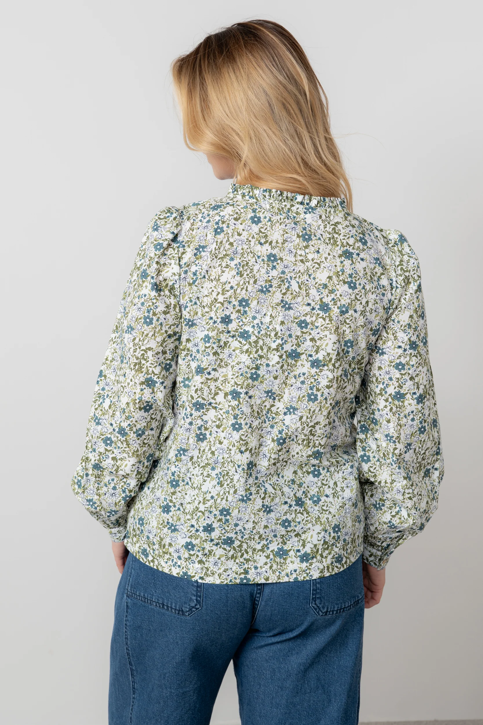 Luna Lace Trim Cotton Blouse Moss - Image 4