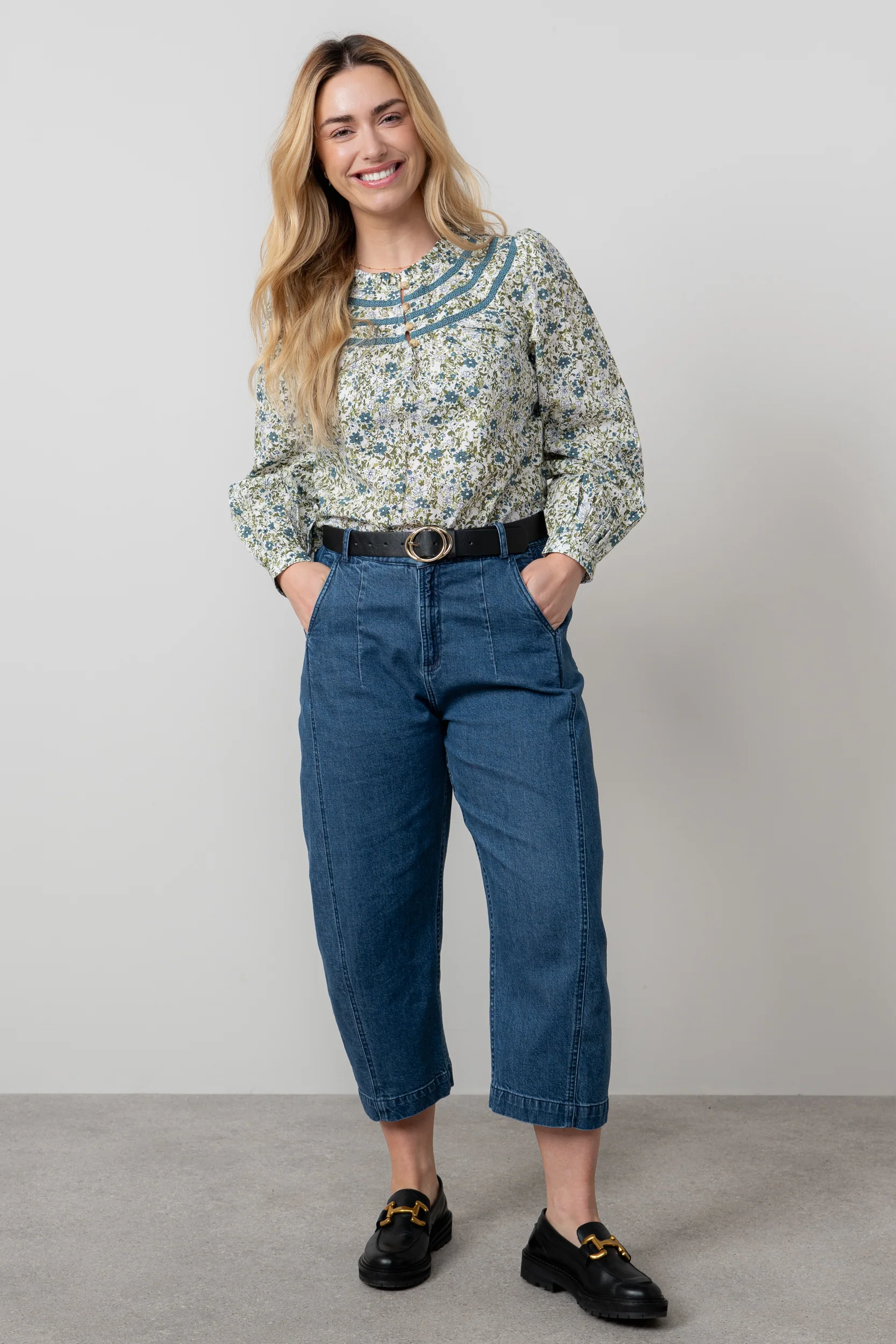 Luna Lace Trim Cotton Blouse Moss - Image 6