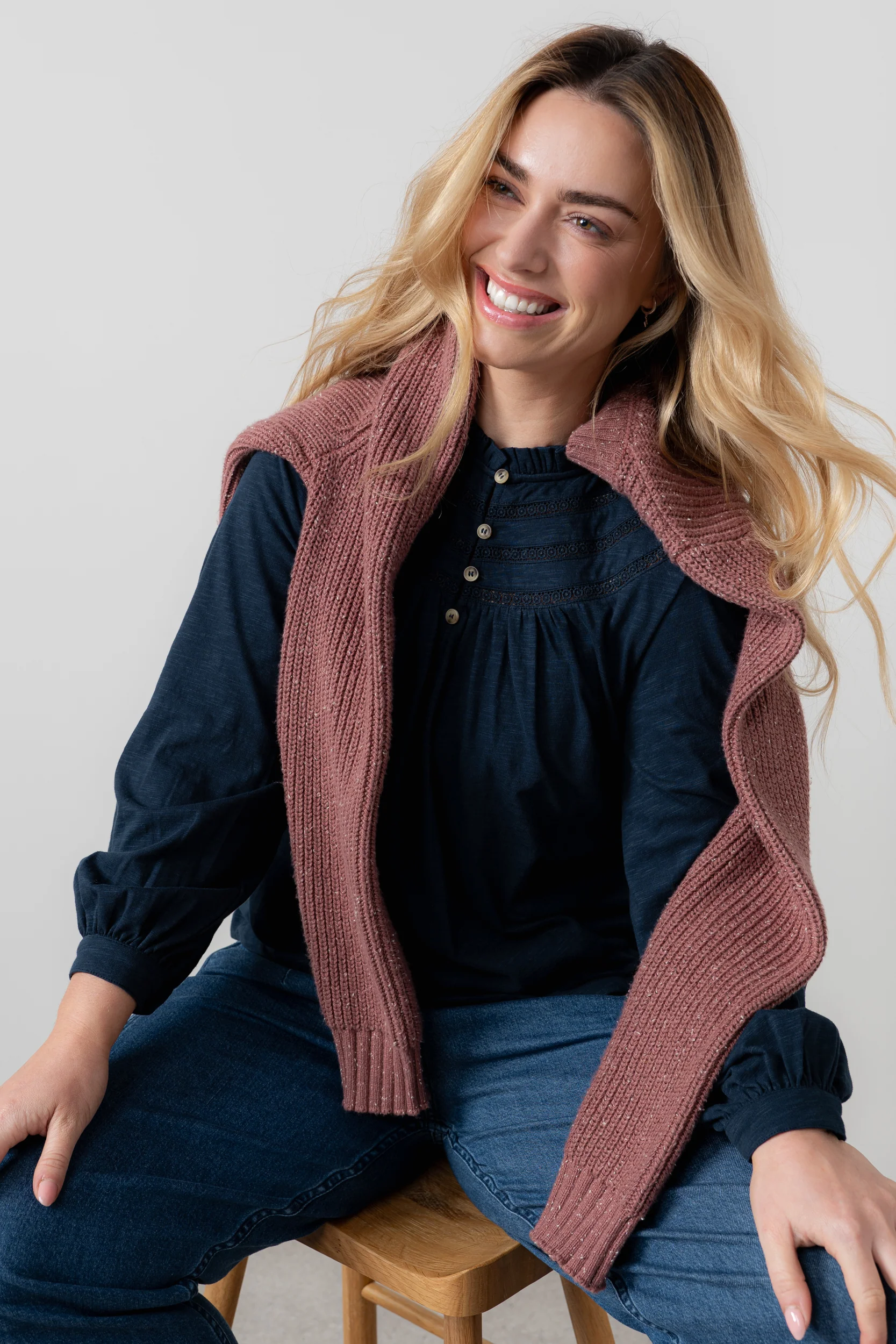 Luna Organic Cotton Blouse Navy - Image 2