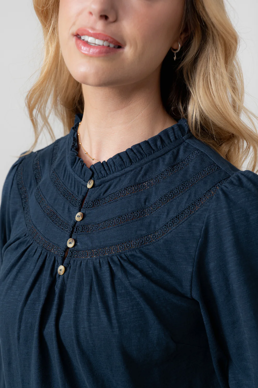 Luna Organic Cotton Blouse Navy - Image 3