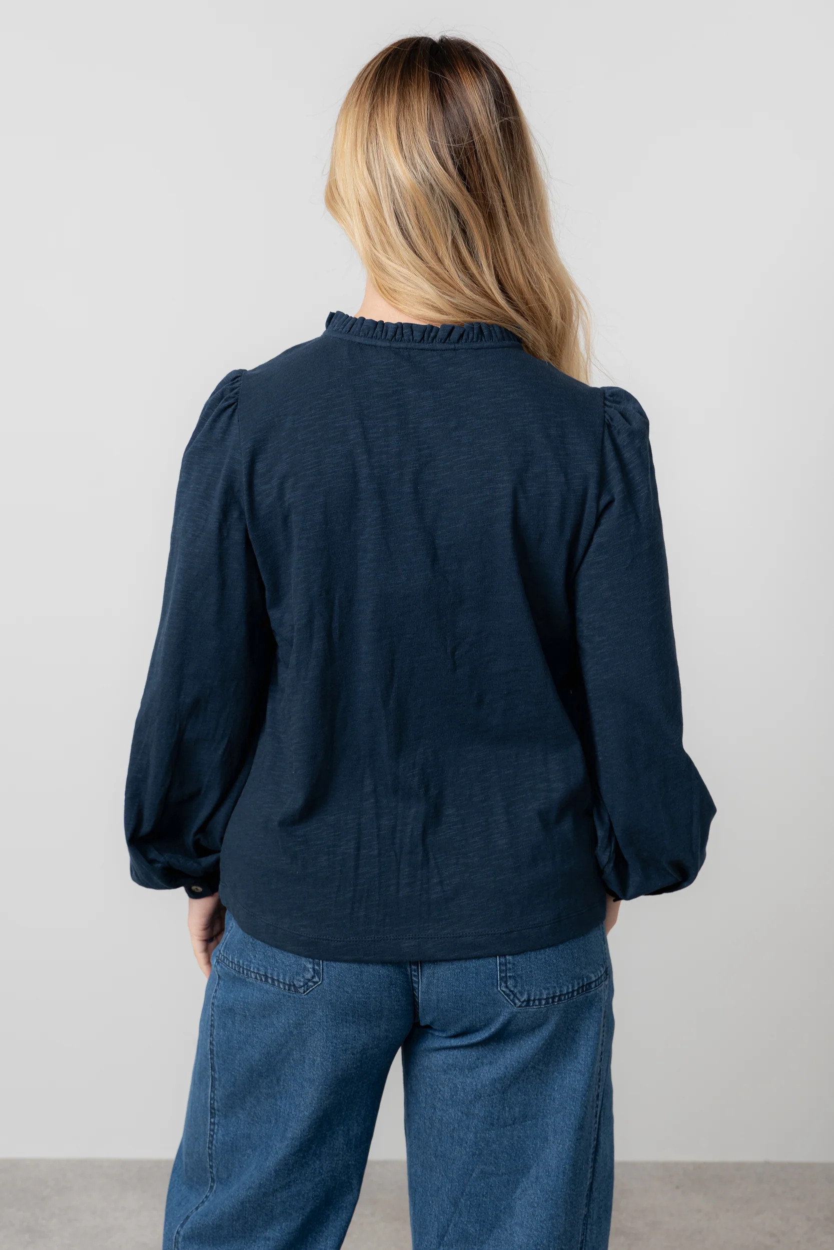 Luna Organic Cotton Blouse Navy - Image 4
