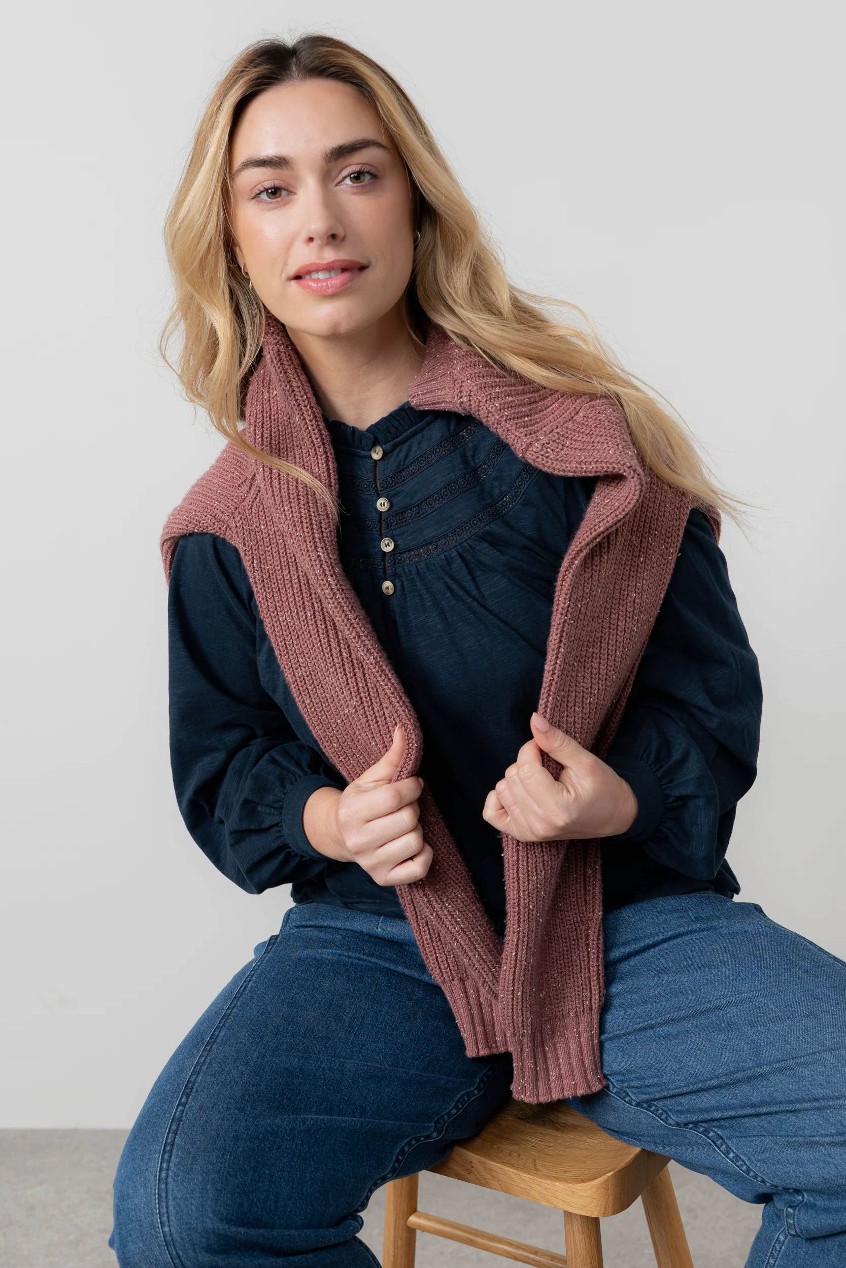 Luna Organic Cotton Blouse Navy - Image 5